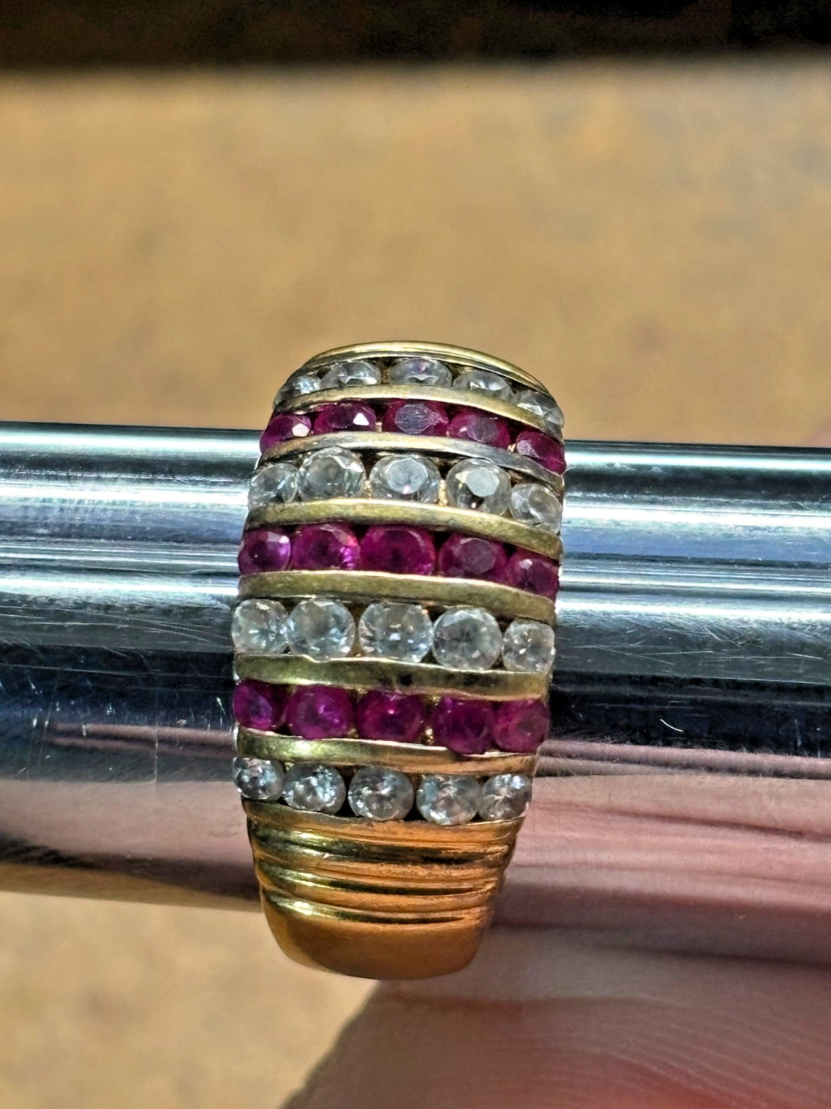 Vtg DBJ DEE BERKLEY Jewelry 925 sterling silver gold RUBY & CZ men’s RING size 8