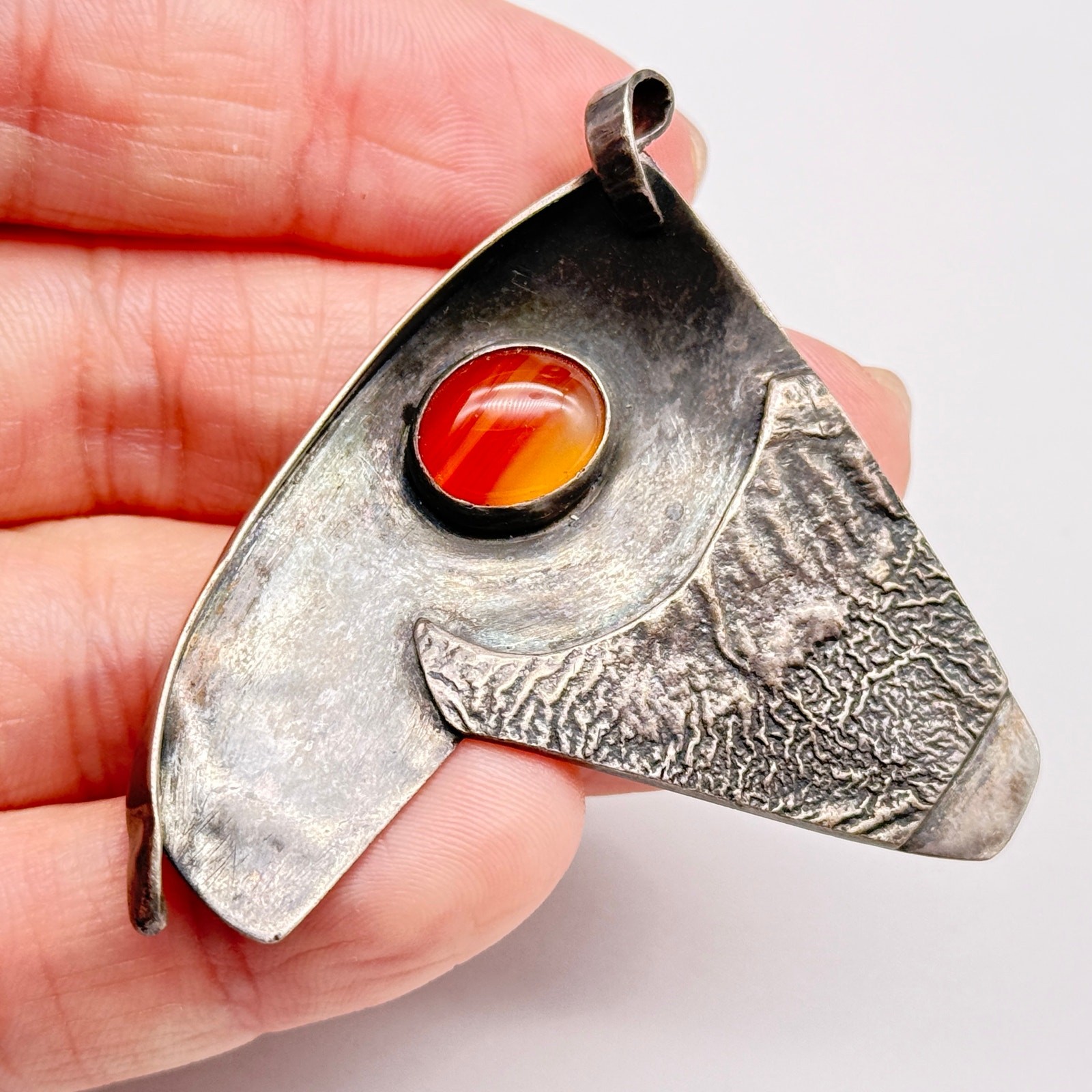 Vintage Brutalist Abstract Agate Silver Pendant
