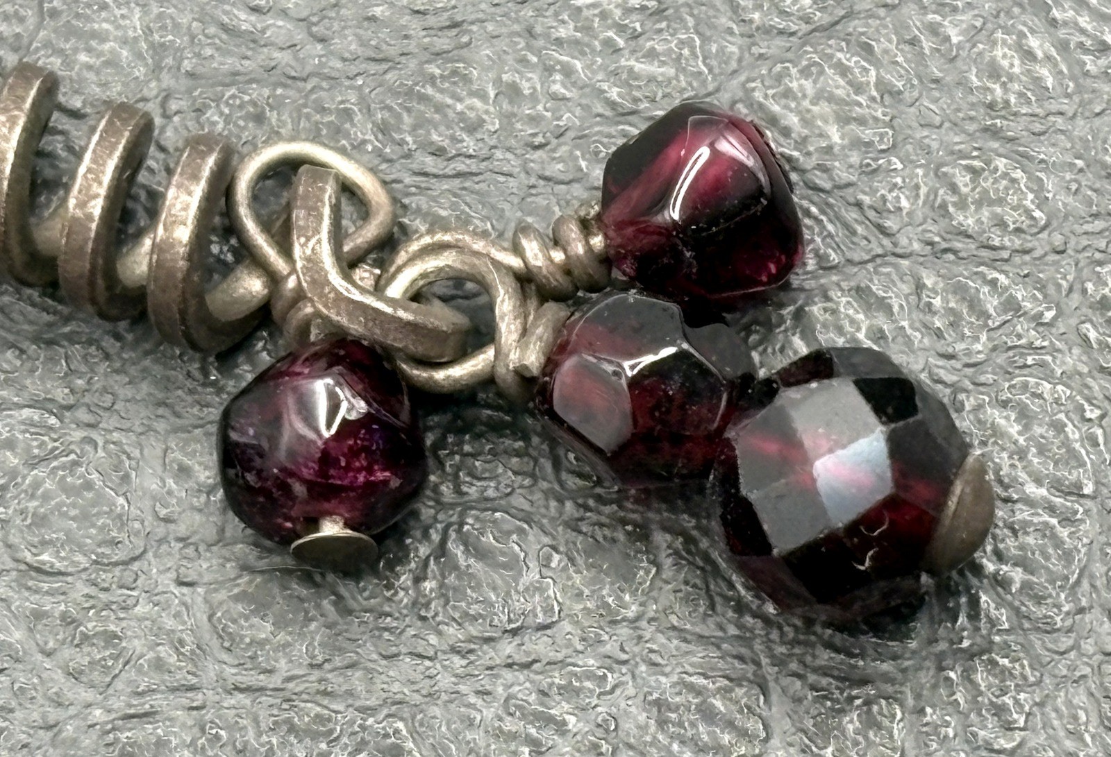 Rare Victorian Sterling Silver Bohemian Red Garnet Corkscrew Dangle Earrings