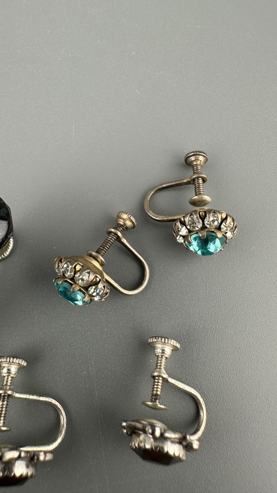 Vintage Earrings Lot Sterling Silver Gemstone Crystal Screw Back Blue Hematite
