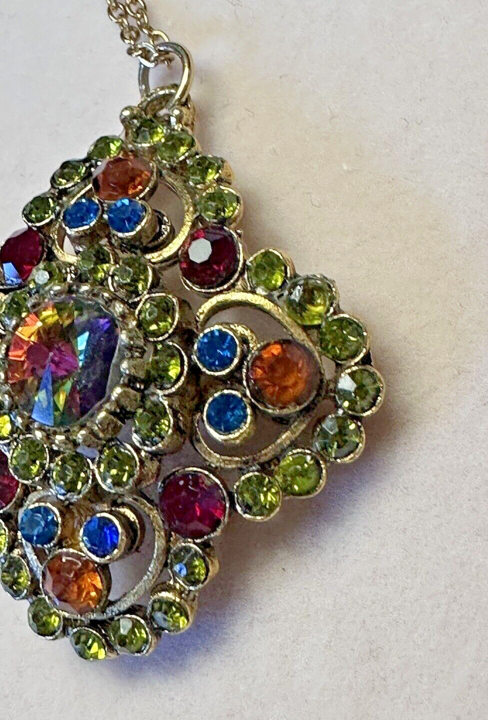 VTG EDLEE Gold Tone Watermelon & Multicolor Rhinestone Cross Brooch Pin Pendant