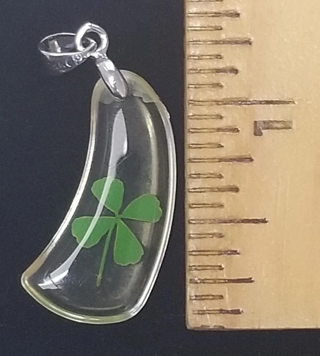 Lucite 4 Leaf Lucky Clover Charm Pendant Lightweight 18K Gold Plate Bale Vintage