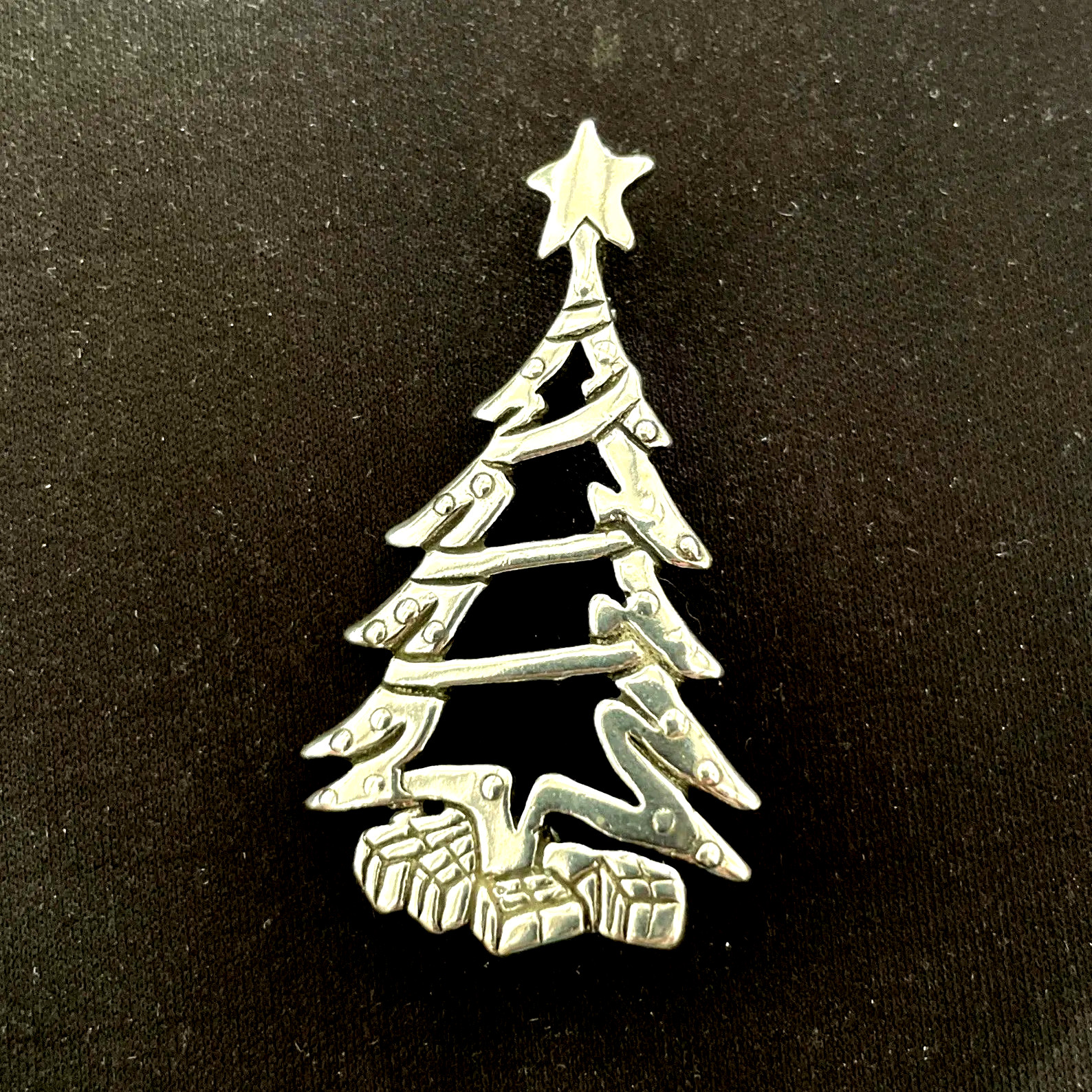 Sterling Silver Christmas Tree Brooch Pin 2″
