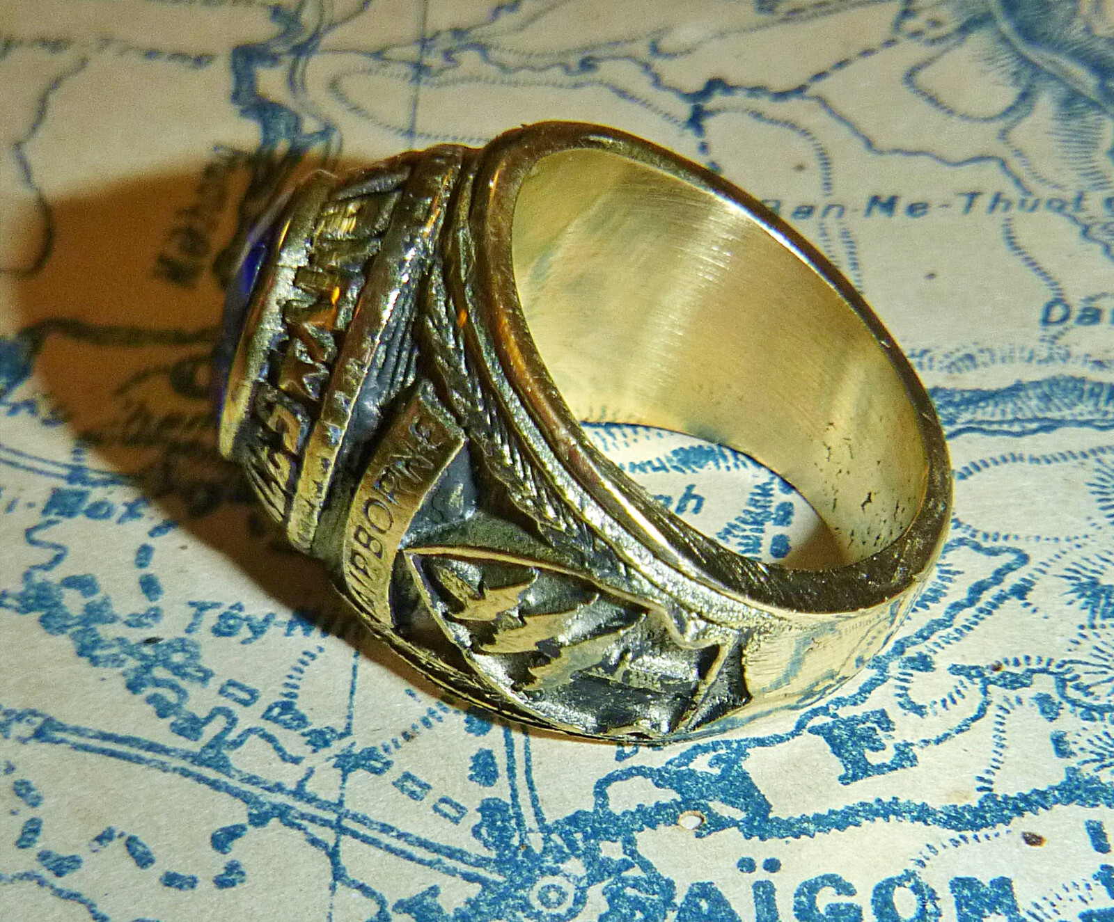 US Special Forces – MENS RING – Small Size 7 – Blue Stone – Vietnam War – R.5