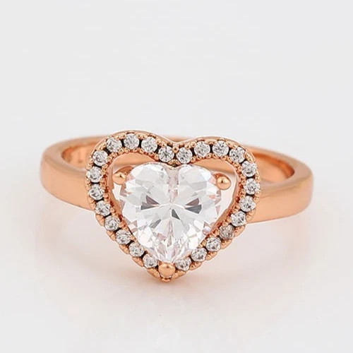 1.25CT Heart Cut White Moissanite Heart Design Women Halo Ring 10K Rose Gold FN