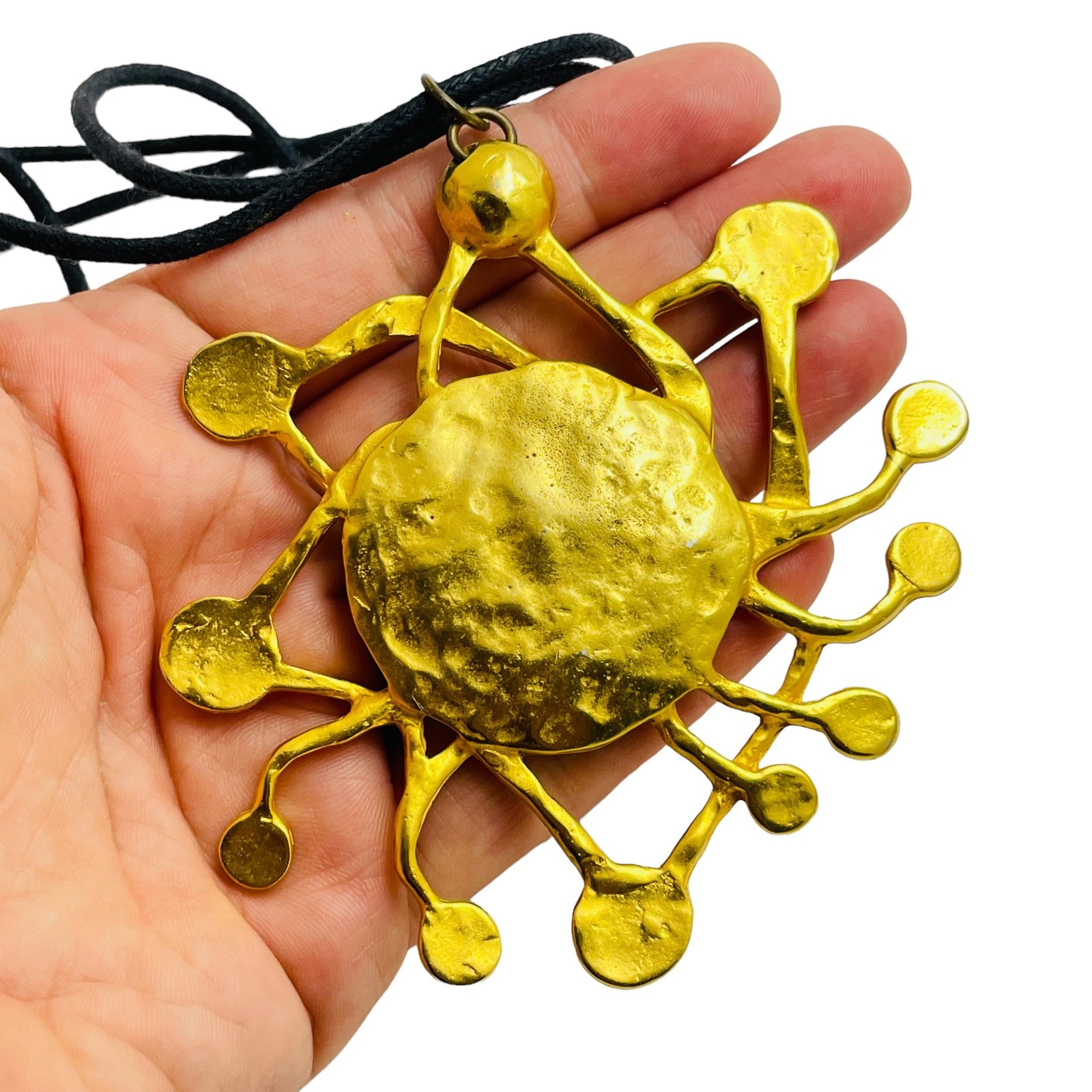 Vintage gold huge modernist abstract pendant designer runway necklace