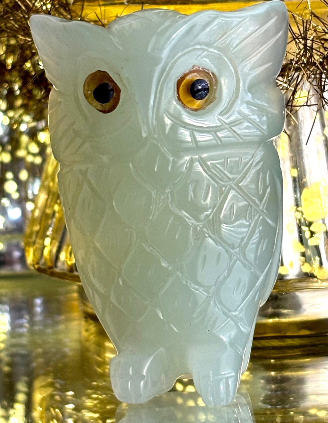 Vintage Rare Original Jade Nephrite Owl Figurine