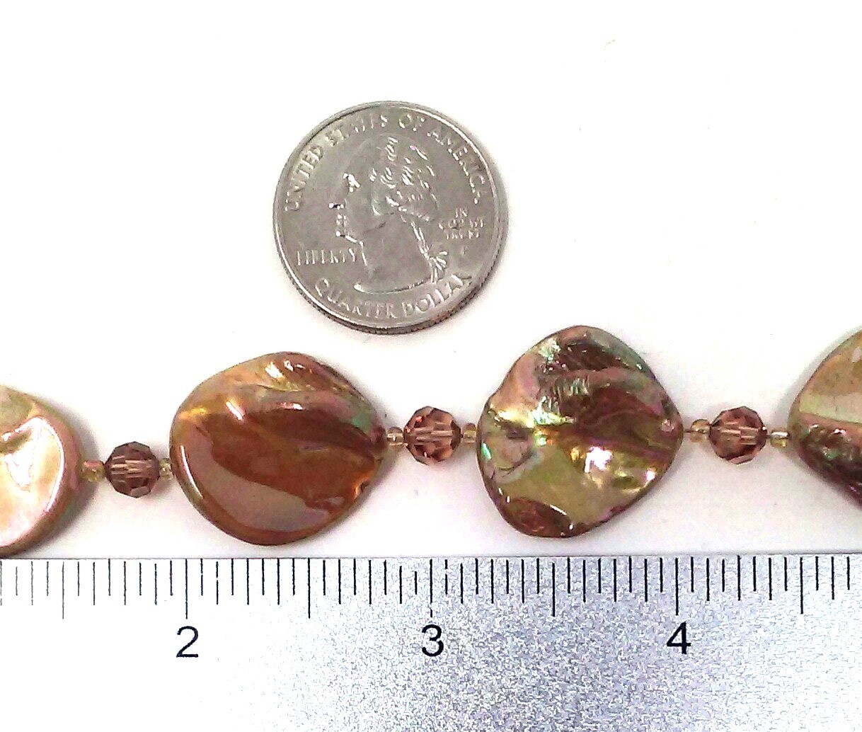 Vtg Golden Brown Dyed Mother of Pearl Boho Choker Necklace with Topaz Crystals