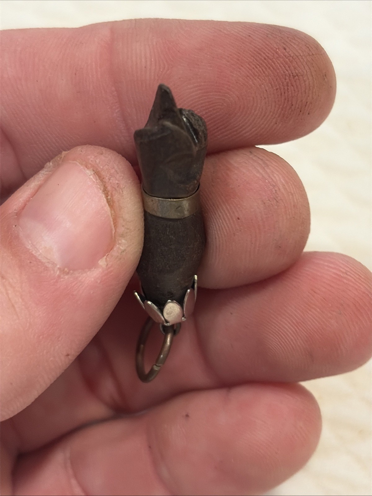 VERY RARE Vintage FOLK ART Hand Carved FIGA Good Luck Necklace Pendant