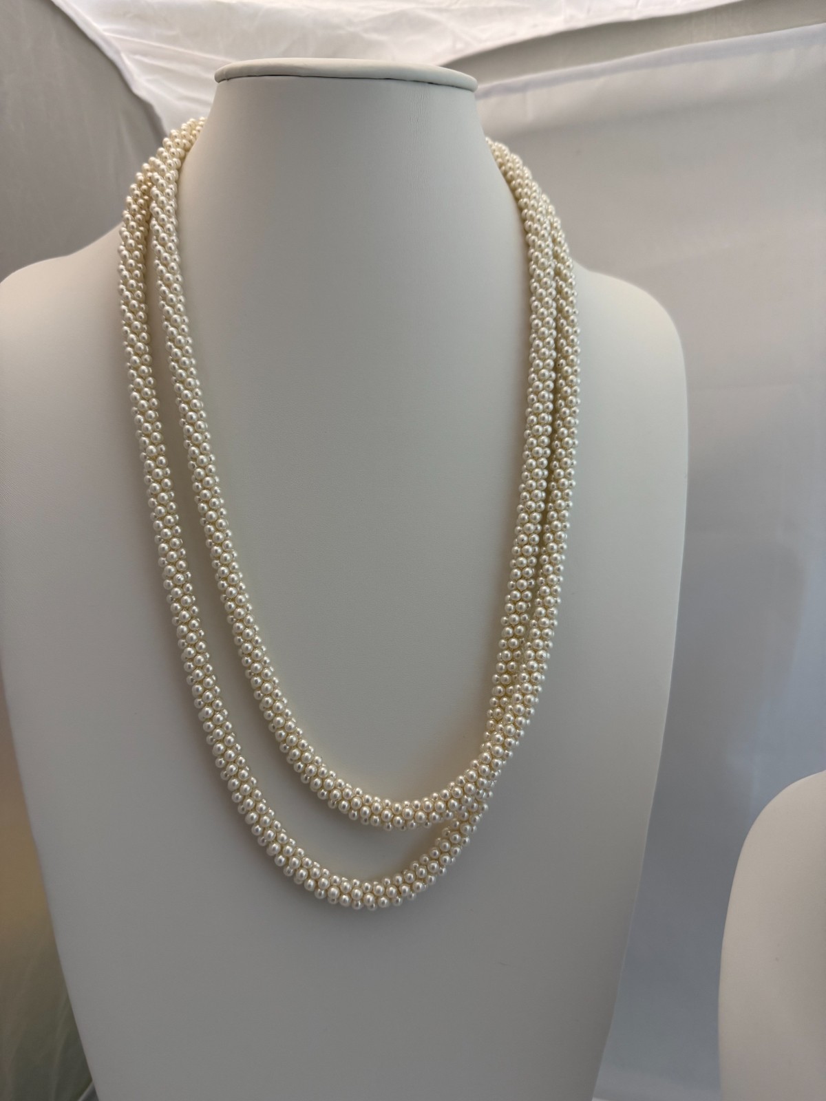 Vintage Pearl Rope Necklace Woven Torsade Cluster Retro Long Bridal Evening