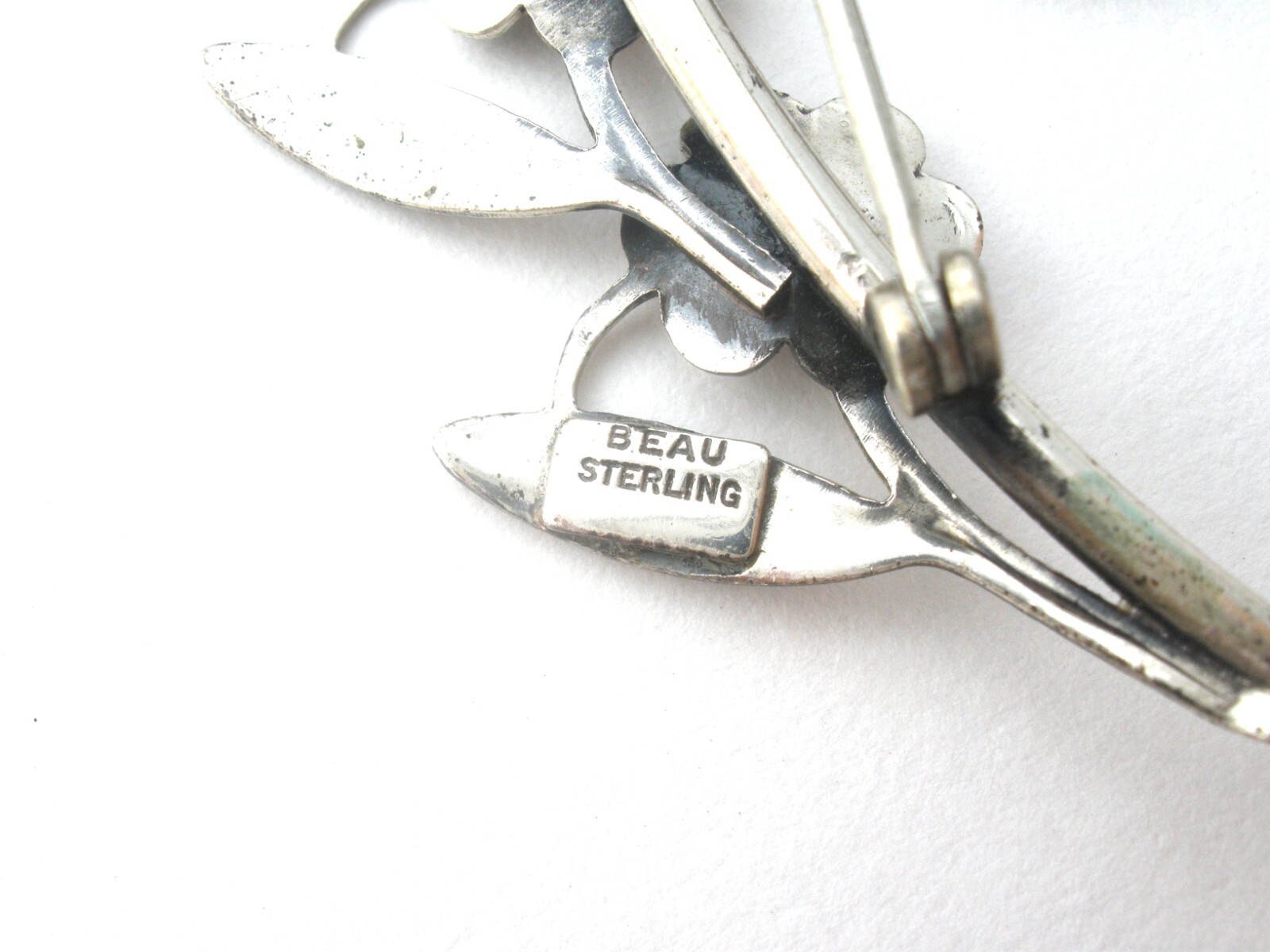 Sterling Silver Brooches Lot of 3 Flower Leaf Art Beau Rhinestone Vintage Pins