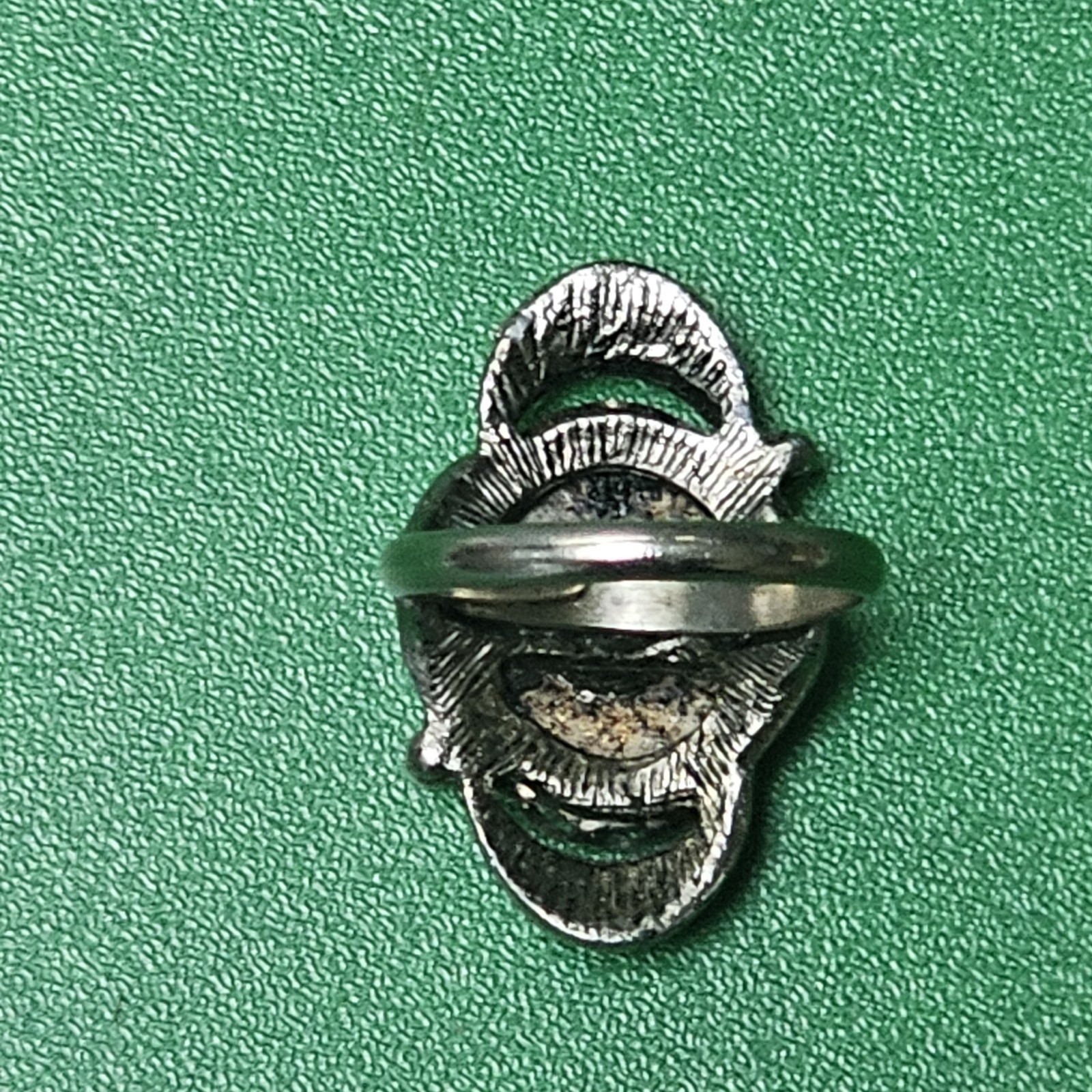 Vtg Hand Painted Porcelain Floral Ring Silver Tone Filigree Cabochon Adjustable