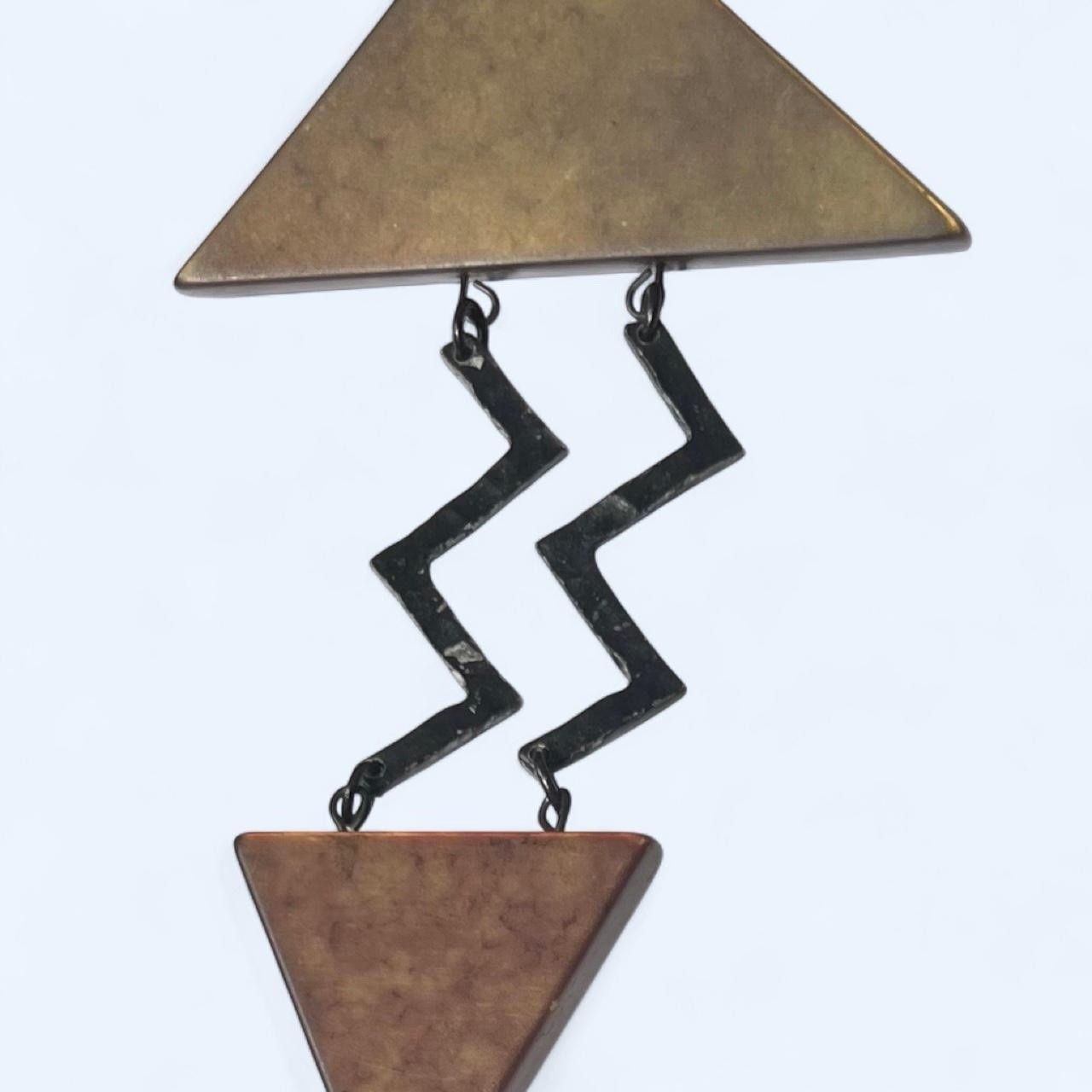 1980s Postmodern Mixed Metal Geometric Triangle Zig-Zag Statement Pin Unique