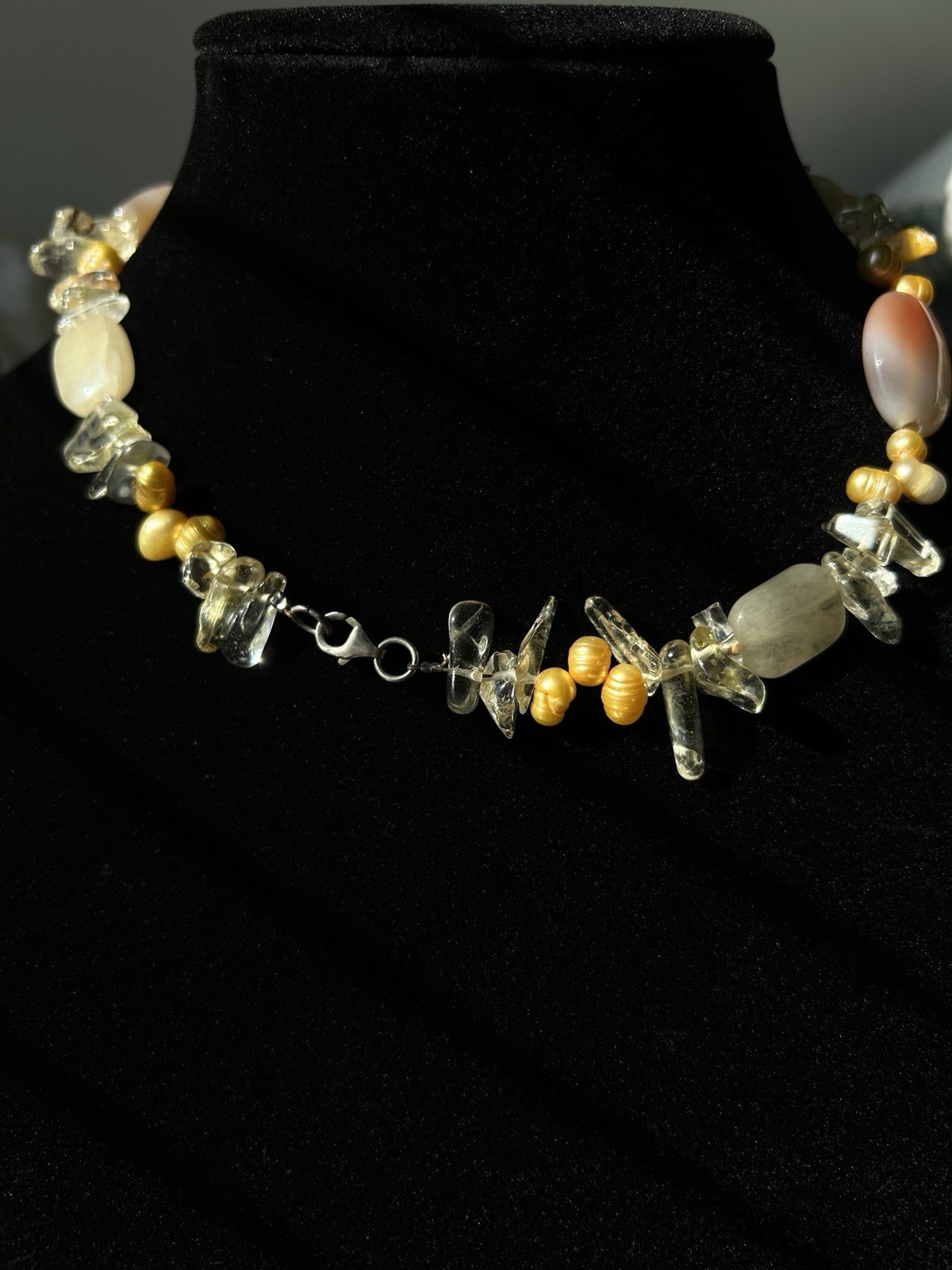 Vintage Agate Pearl And Other Semi-Precious Stones Beaded Necklace