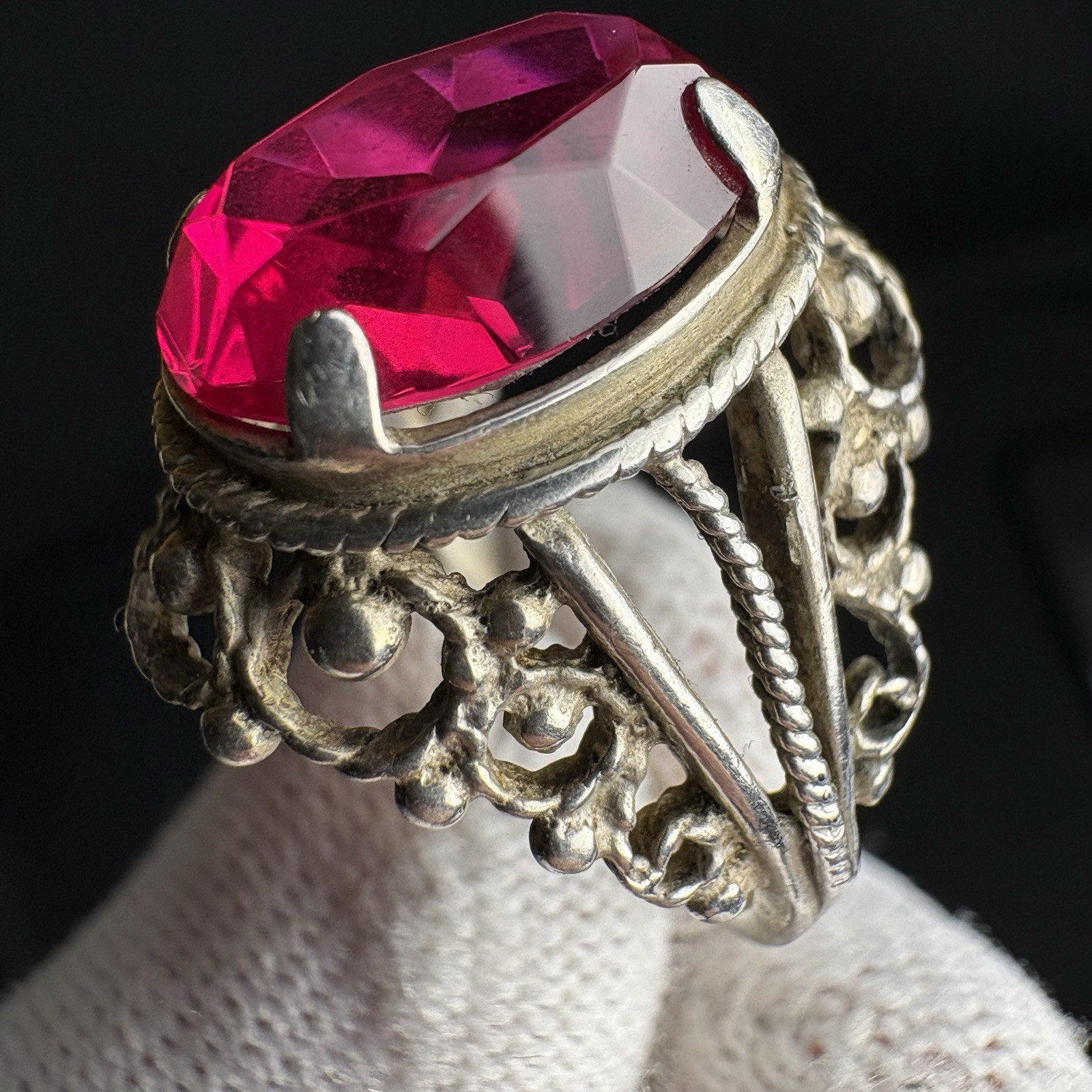 Vintage Ring Silver 875 Soviet Era Ruby size 6.5