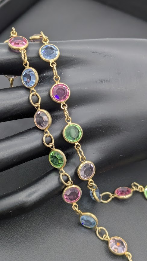 Vintage Open Bezel Crystal Set Necklace & Bracelet Glass UV Glow