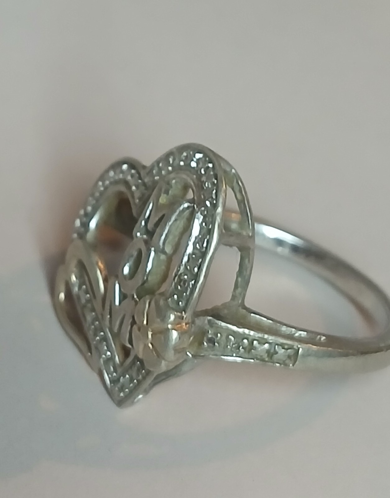 925 Sterling Silver Vintage Two Tone MOM Floral Love Heart Ring Sz 6.5