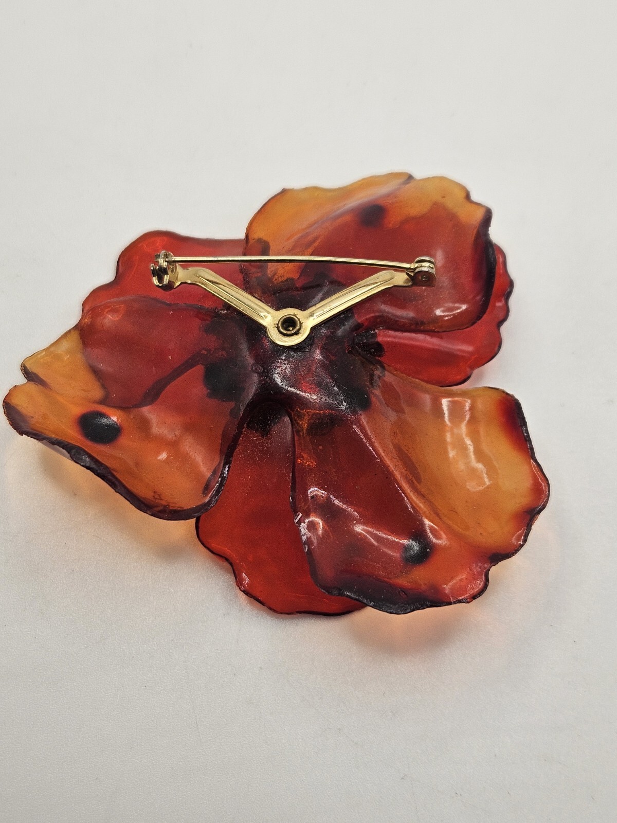 Vintage Orange Lucite Acetate Acrylic Topaz Rhinestone Flower Brooch Pin