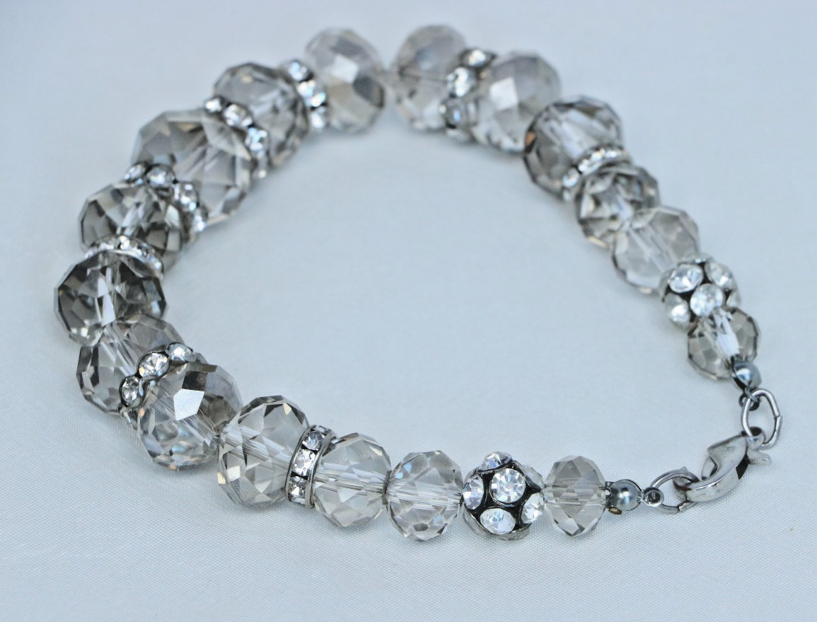 Clear Crystal Beaded Bracelet Rhinestone Spacer Silver Tone