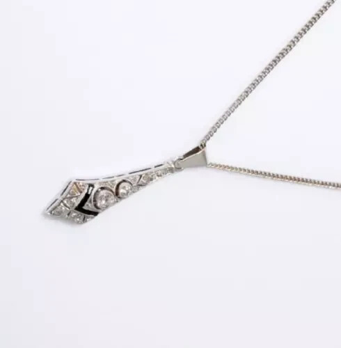 Art Deco Style Lab Created Diamond & Sapphire Wedding 14K White Gold FN Pendant