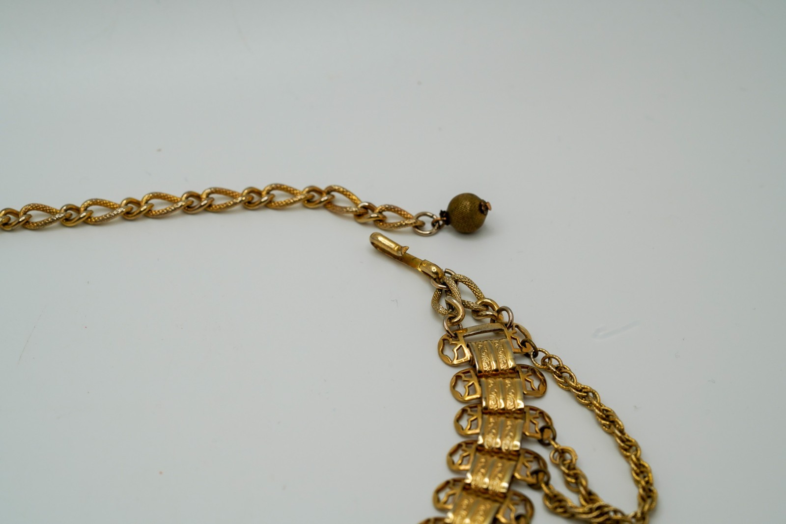 Antique Gold Tone Bib Chain Statement Necklace 13″-19″ JB33