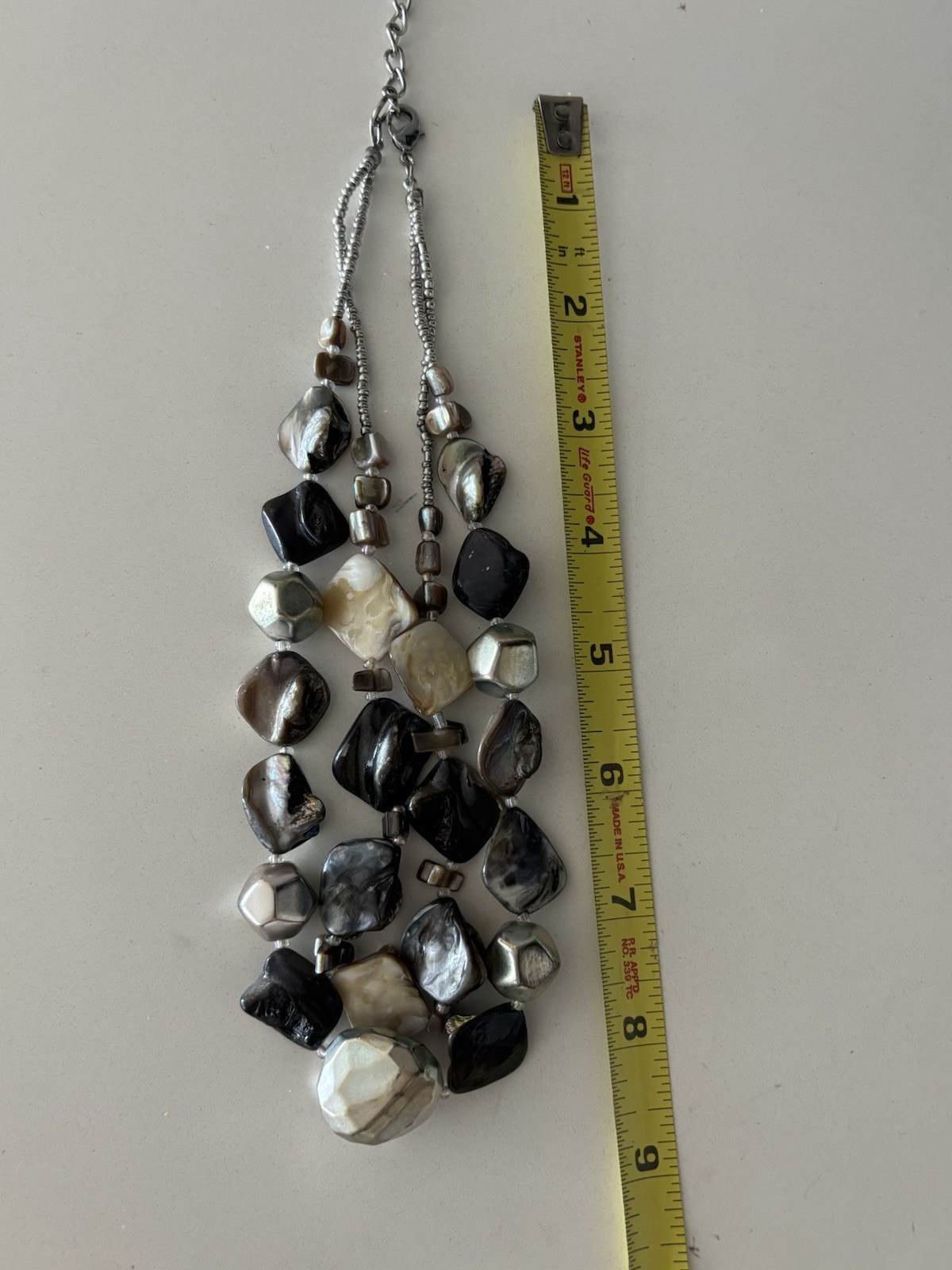 Vintage Artisan Layered Necklace Set Mother of Pearl Shell Gunmetal Beads