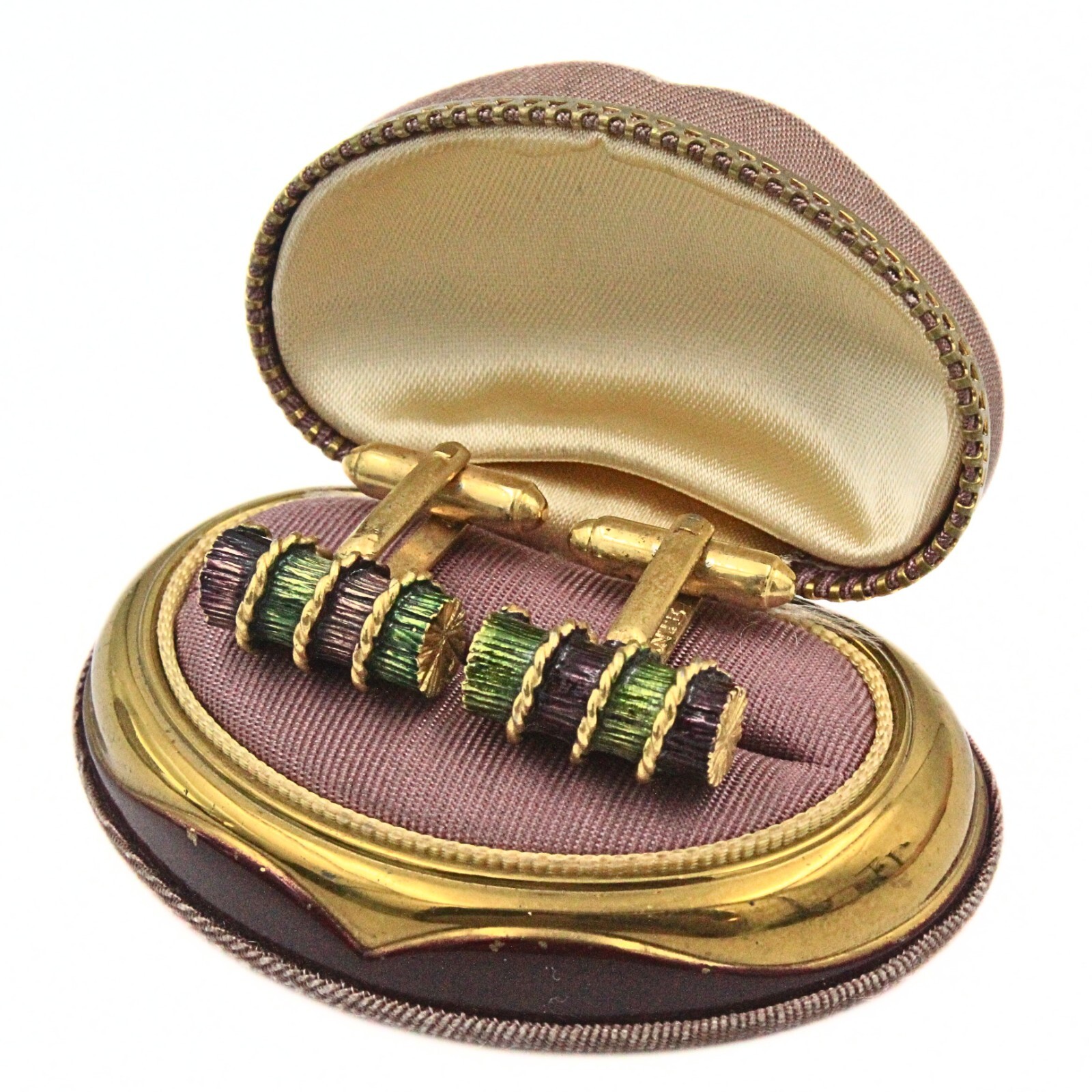 Dante Designer Signed Gold Plate Enamel Twisted Rope Lumber Cufflinks
