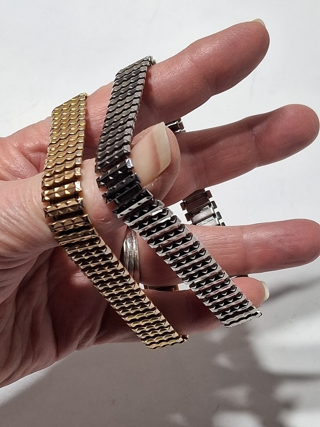 Vtg Speidel Stainless Steel Bracelet Set 2 Twist O Flex Stretch Gold Silver Tone