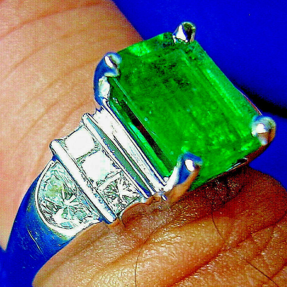 Original EARTH MINED EMERALD DIAMOND Deco Engagement Ring 14K GOLD Solitaire S 7
