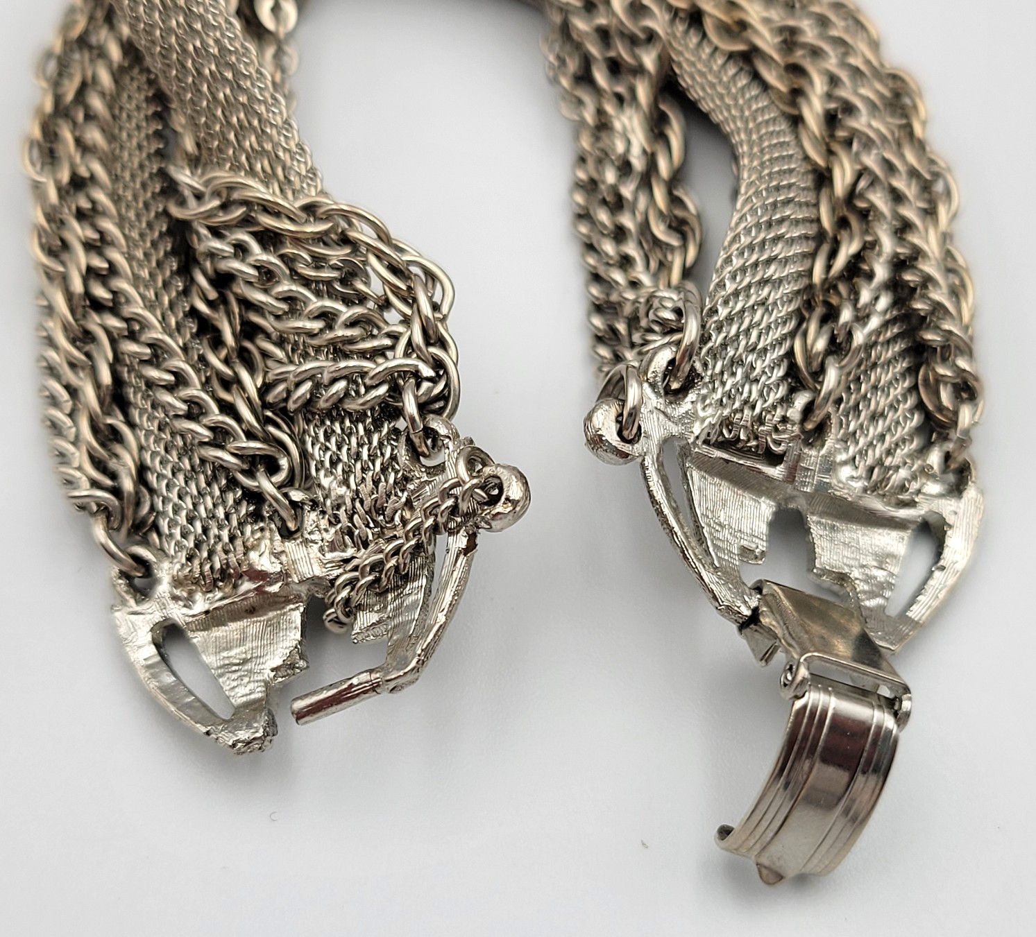 Vintage Multi Strand Chain Necklace Bracelet Jewelry Set Layered Silver Tone