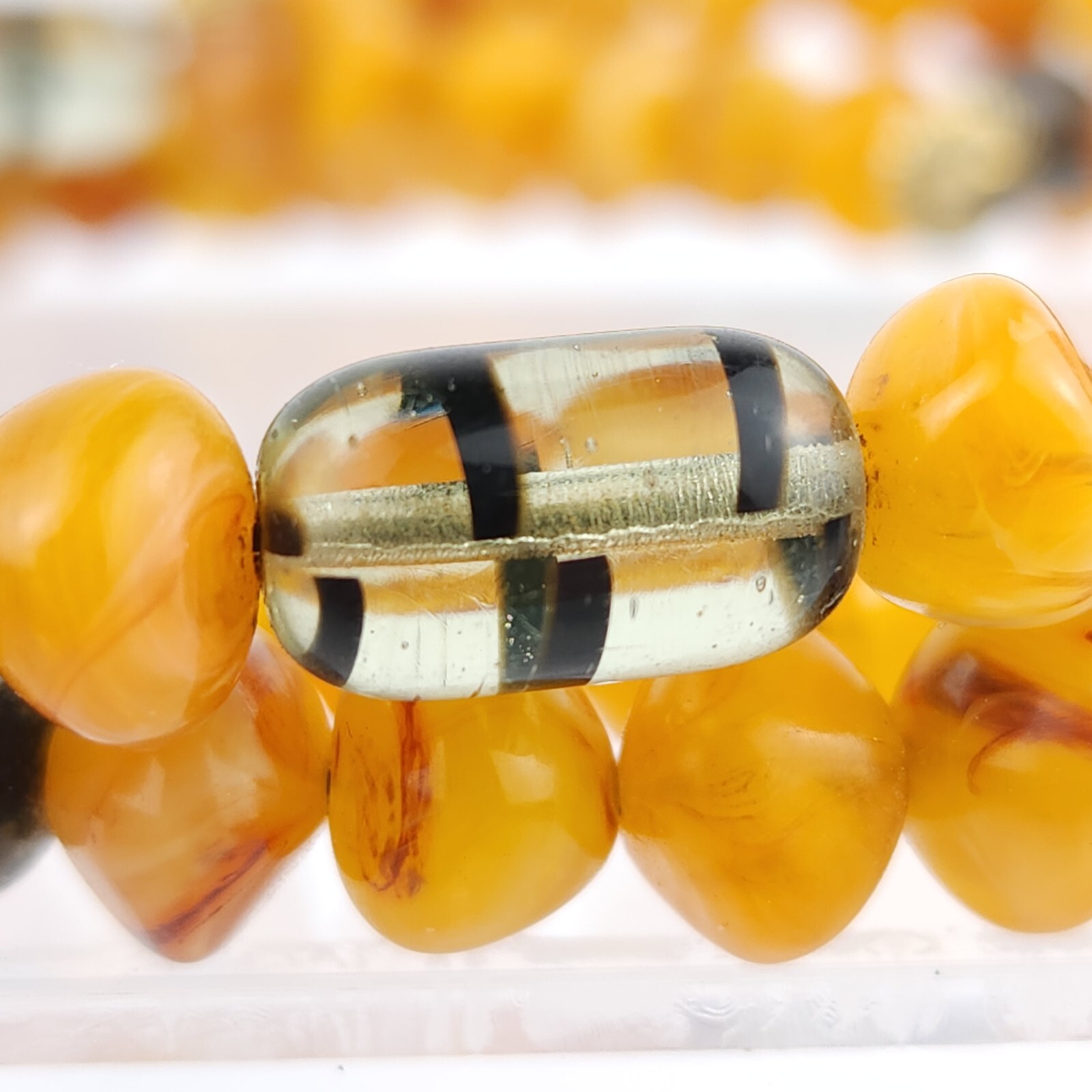 Vintage Amber Tone Memory Wire Choker Necklace Fluorescent Glass & Gemstones 56g