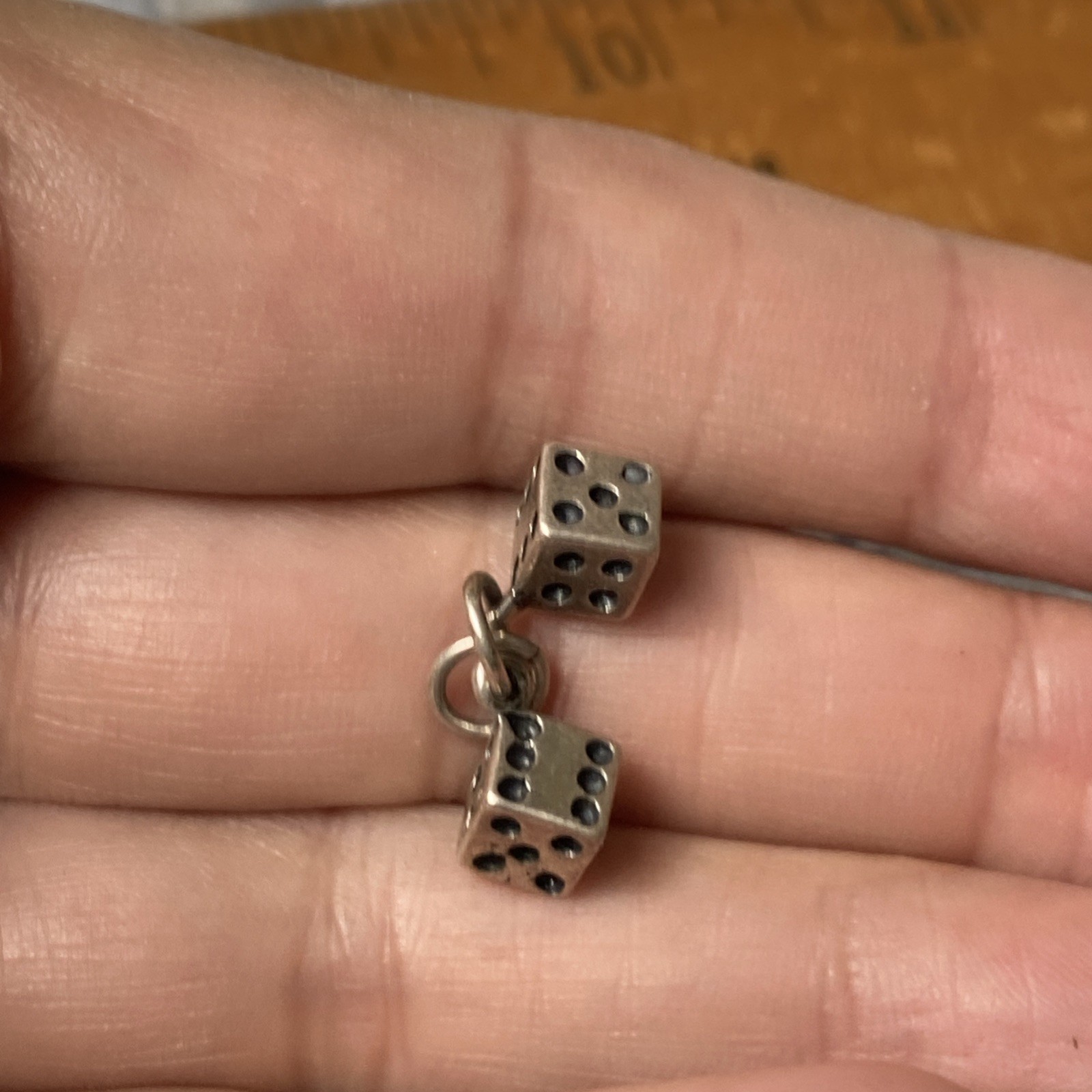Vtg Solid Sterling Silver Lucky Dice Charm Pendant Casino Gambling 925