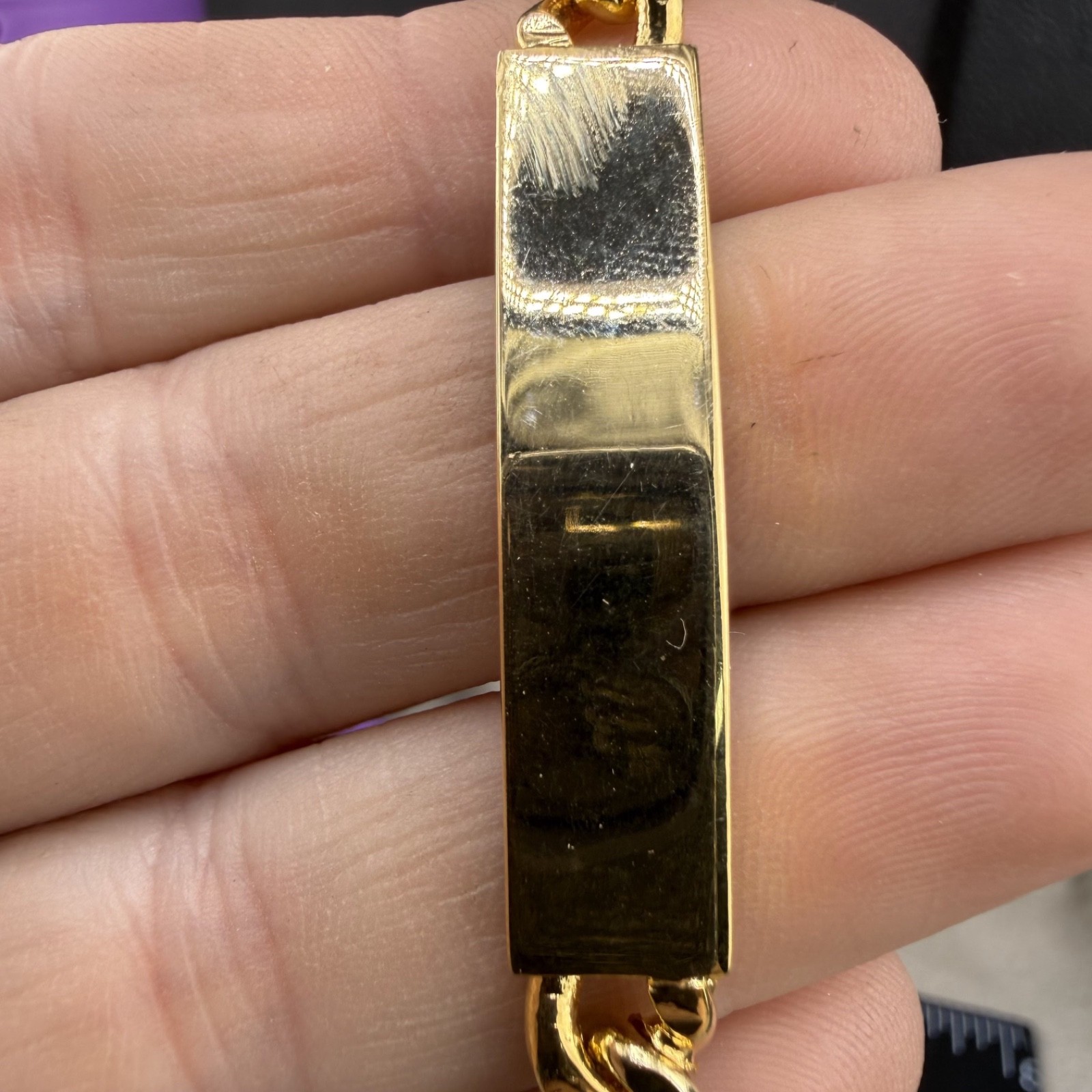 Vintage ID Bracelet Gold Tone Blank 7”