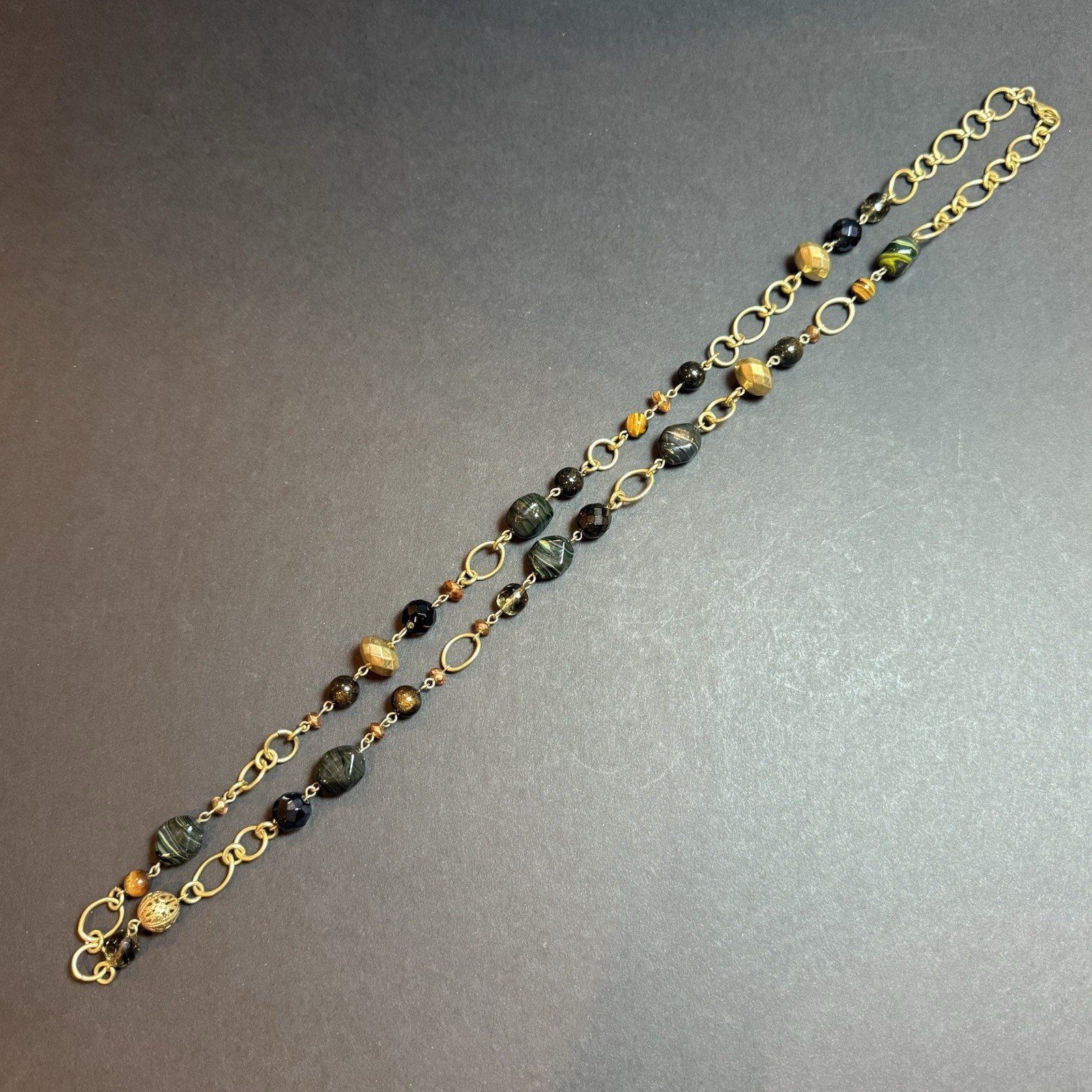 36″ Gold Tone Large Oval Chain Necklace Glass & Faceted Metal Beads