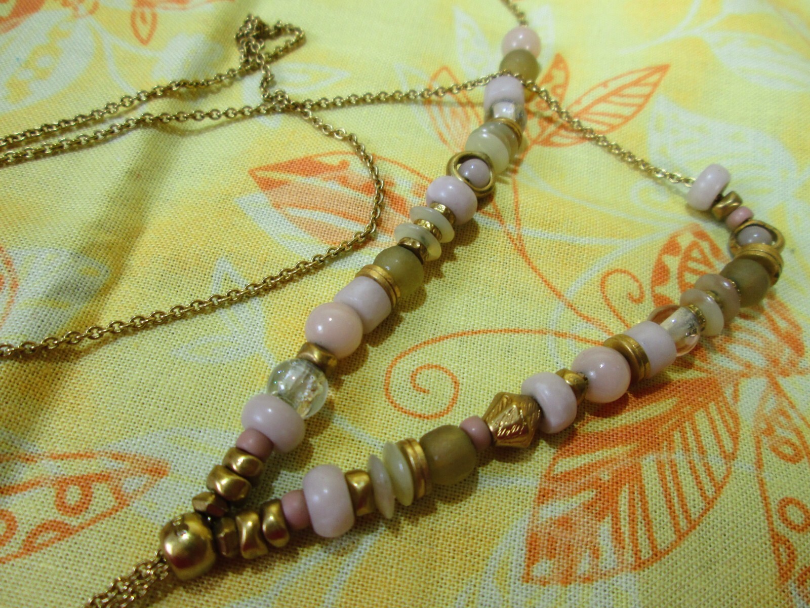 Vintage Ball Slide Bolo Lariat Necklace Gold Tone 34″ Adjustable / Beaded / Y