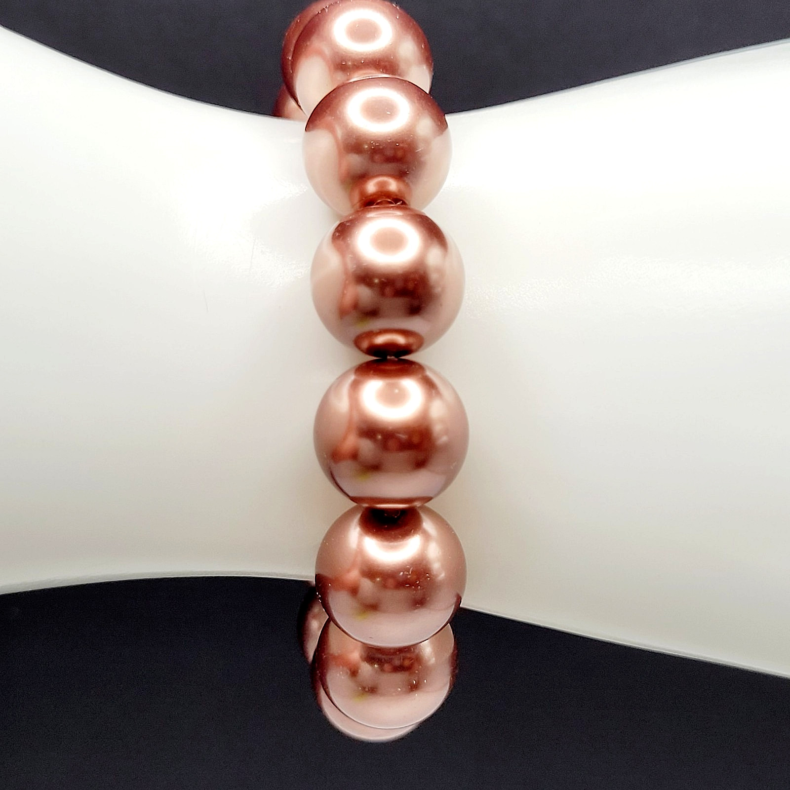 Hematite Chunky Rose Gold Coppery Metallic Hue Round Beaded Stretch Bracelet