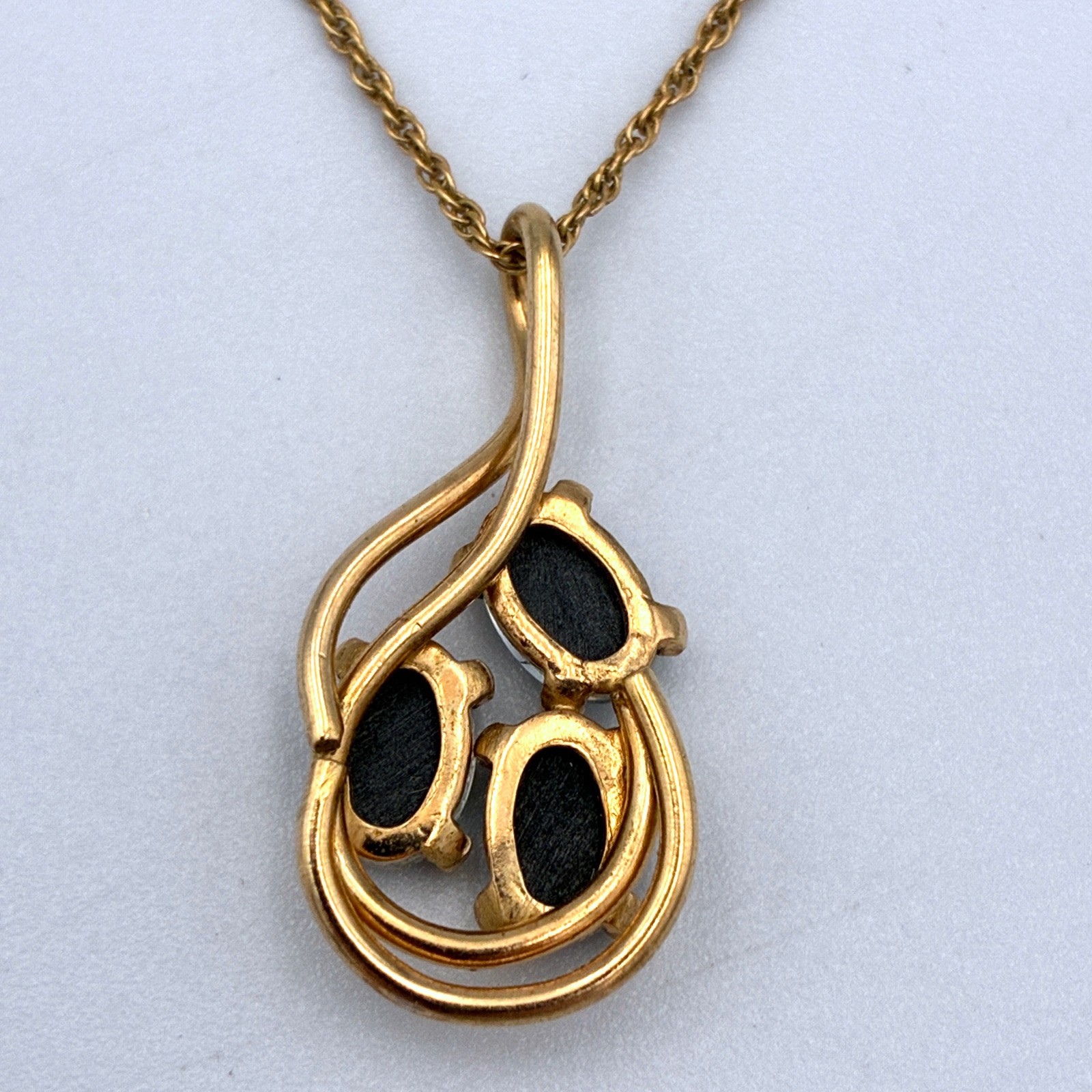 Vintage Opal Triplet Necklace Pendant w/ Gold Filled Chain 17″
