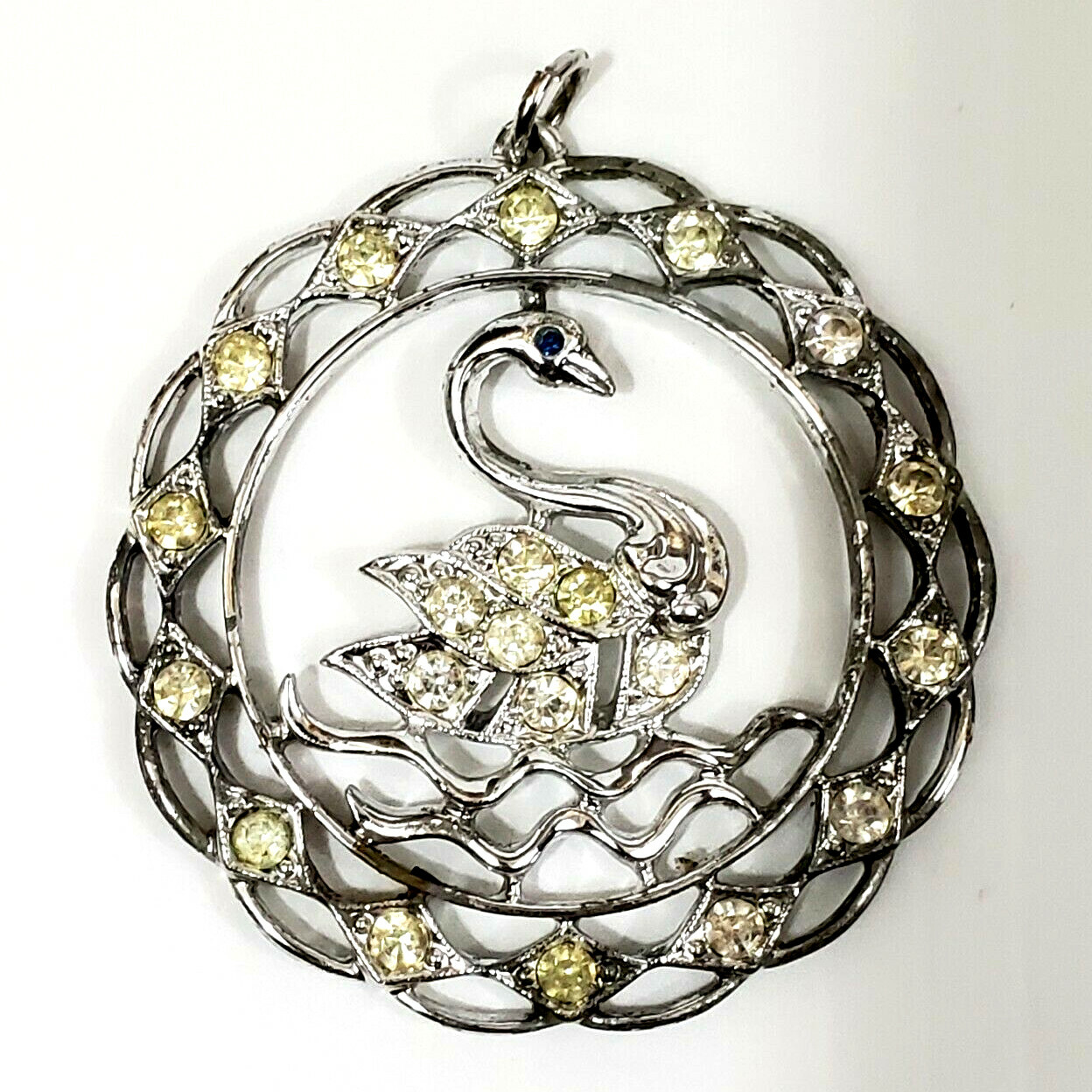 Sarah Coventry 1970s Swan Lake Pendant with Aurora Borealis Crystals