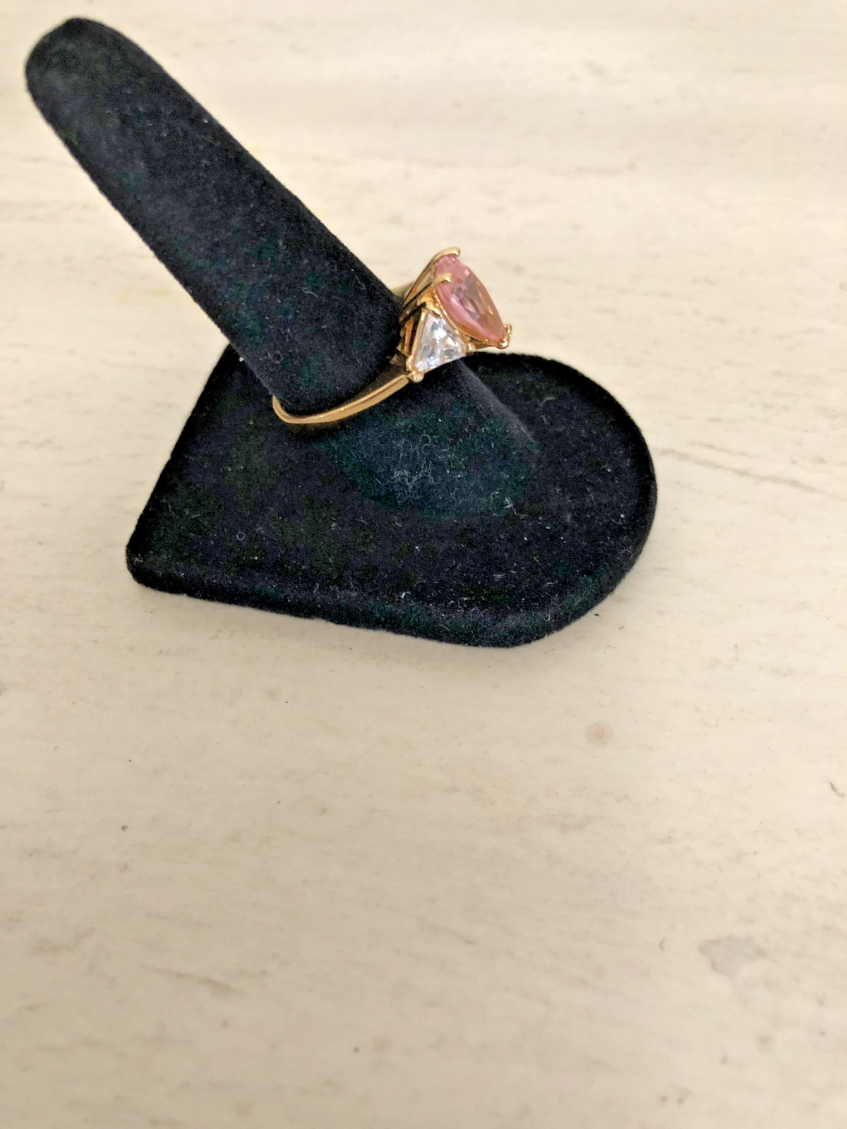 Vintage Art Deco Style 18K Gold Electroplate Ring Pink White Rhinestones