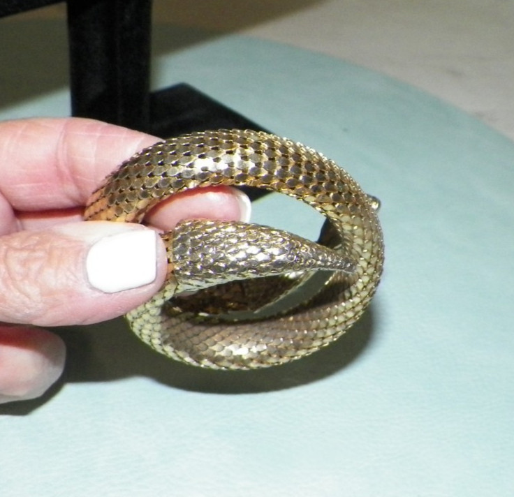 VINTAGE WHITING & DAVIS GOLDTONE MESH COIL SNAKE BRACELET