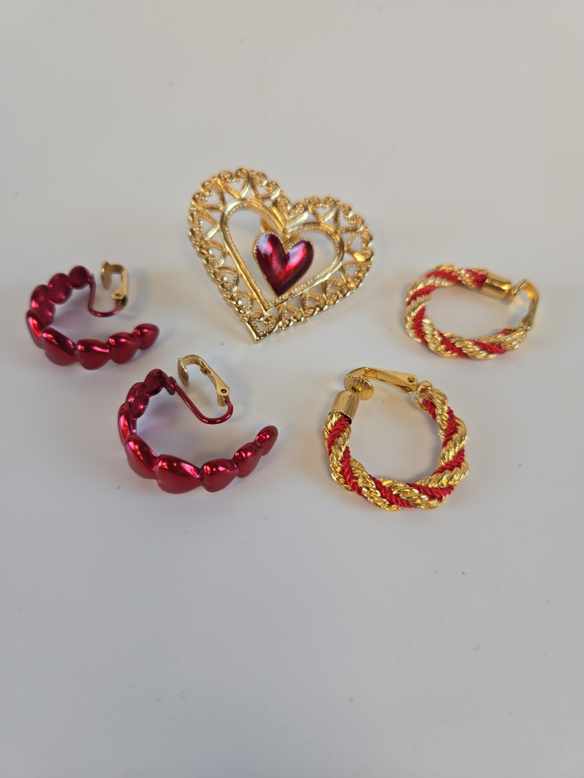 Avon Clip Earrings With Drop Heart Brooch