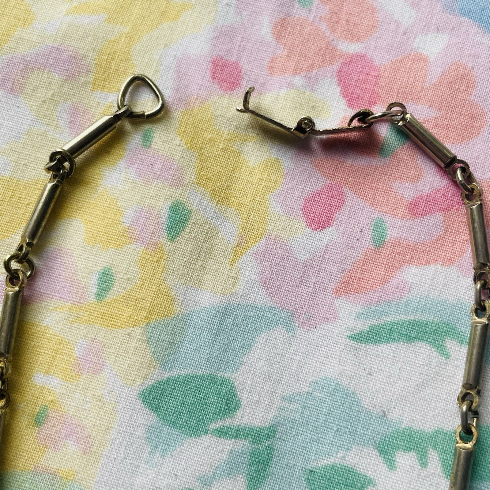 Vintage Chain Link Necklace With Purple Rhinestones Cabochon Beads AS IS