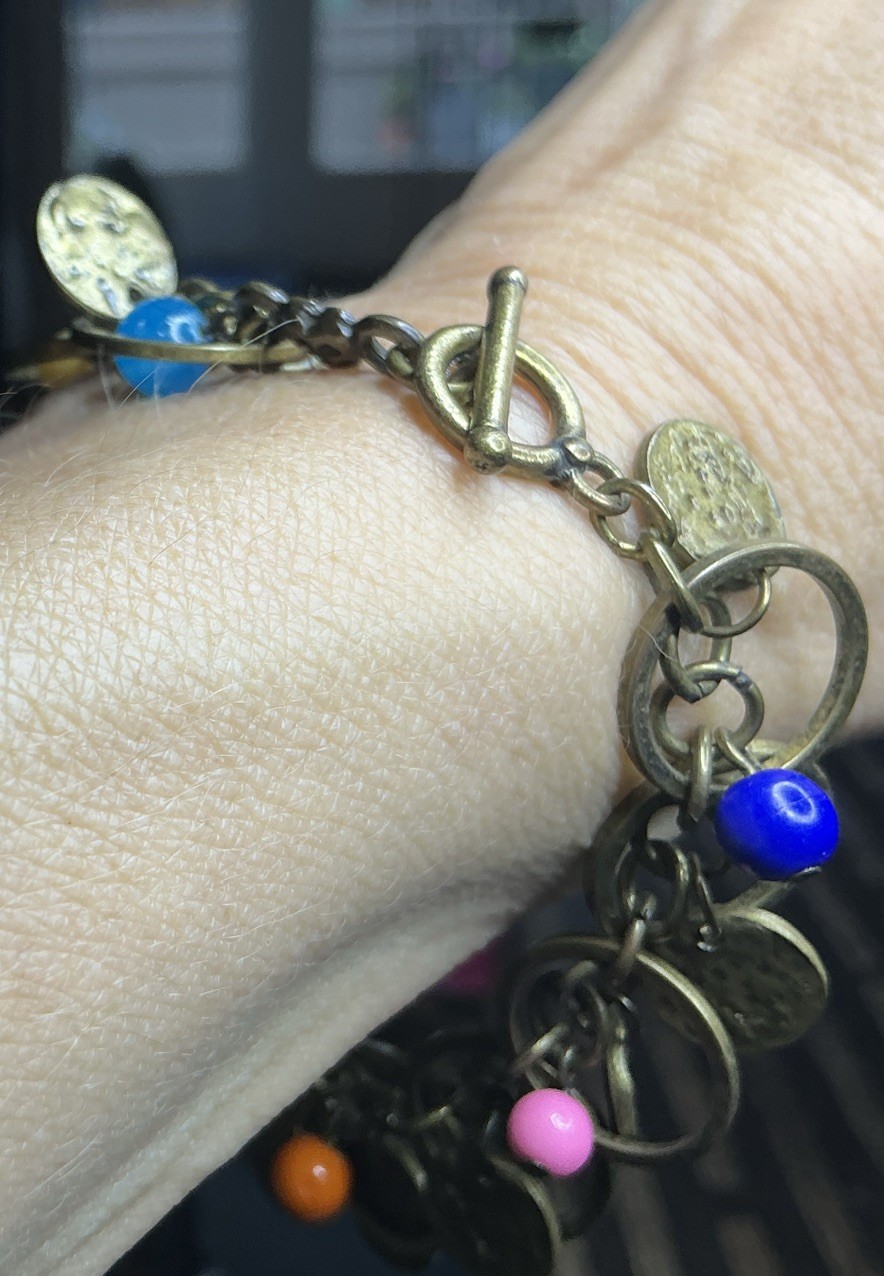 AEO Boho Antique Bronze Coin Charm Bracelet Bead Toggle Clasp