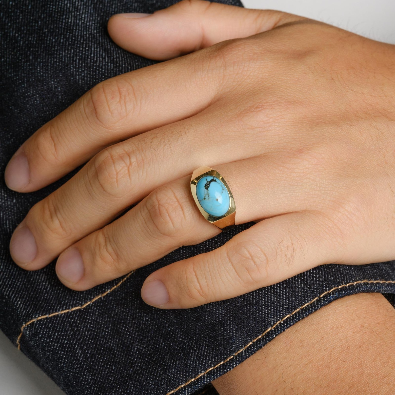Vintage 1970s Men’s Turquoise & 14k Gold Ring
