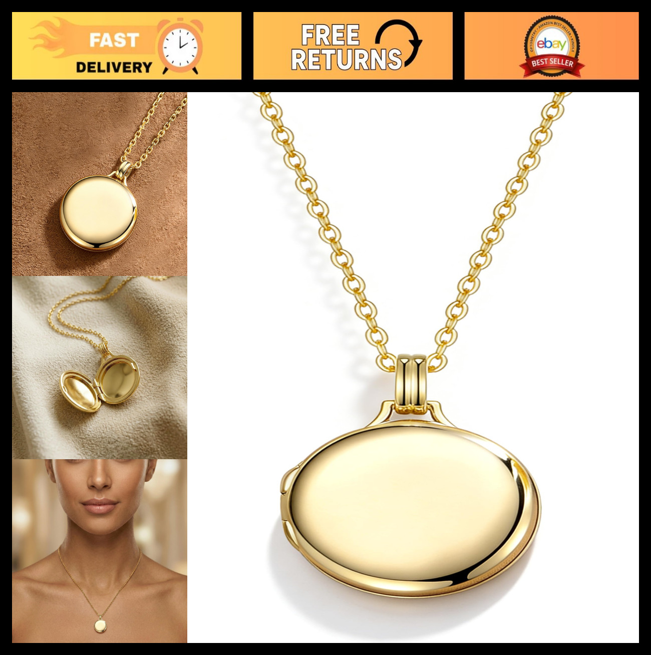 Love Heart Locket Necklace 14K Gold-Filled Oval Rectangle Photo Holder for Women