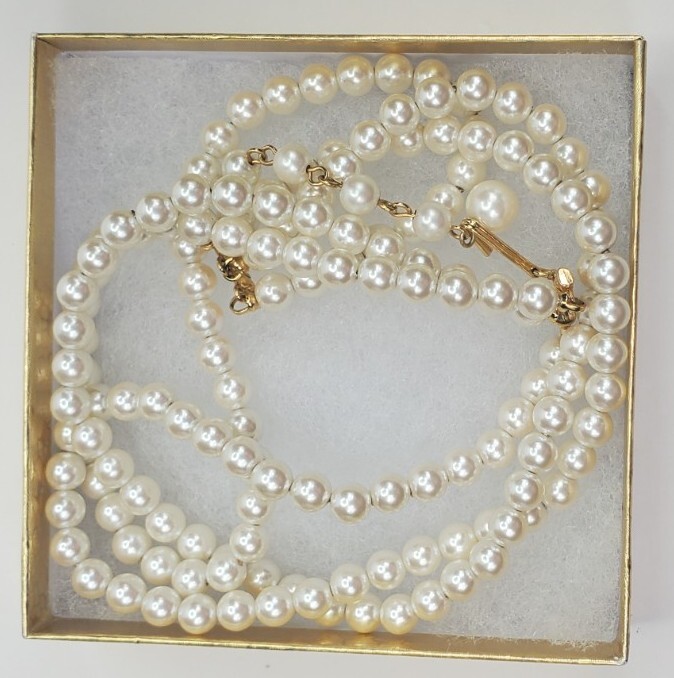 Vtg Faux Pearl Twisted Triple Chain Choker Necklace Chain 12.5″ w/ 2.5″ Extender
