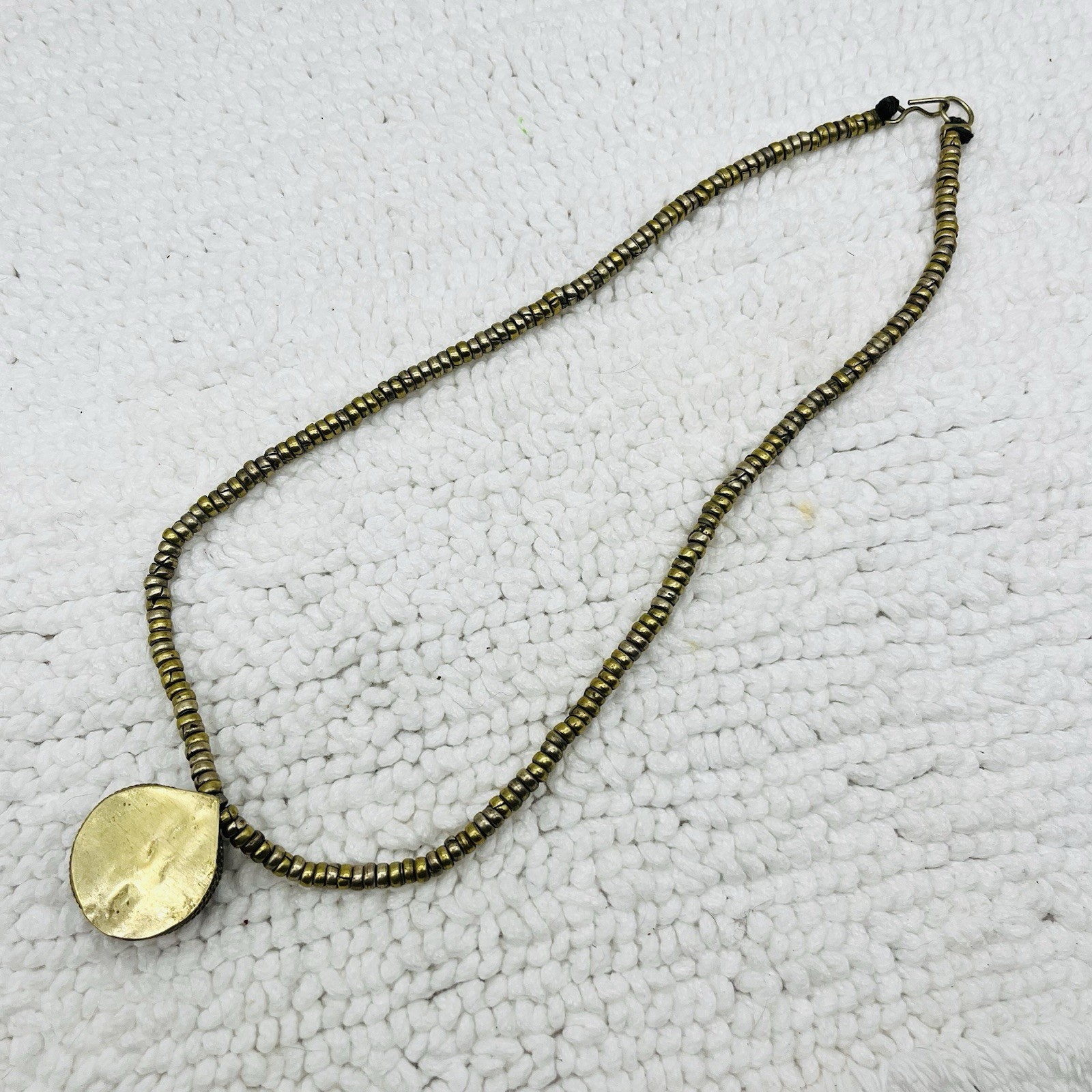 Vintage Ethnic Necklace Agate Pendant Brass 20″