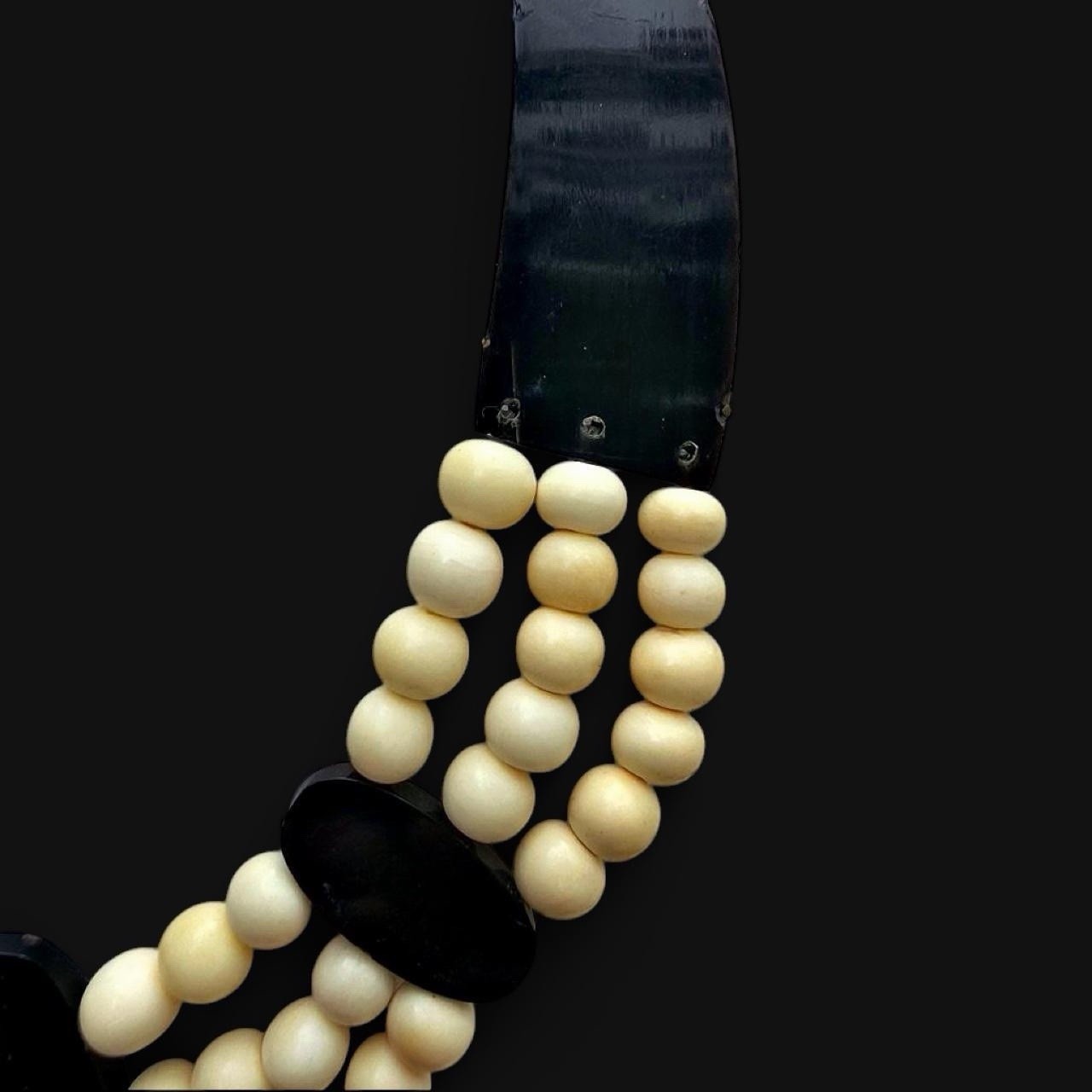 Art Deco Resin Bib Necklace Multi Strand Black Cream Bead Statement