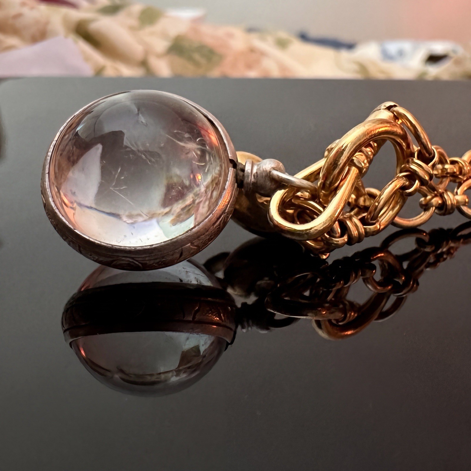Orb Pools Of Light Locket Rock Quartz Crystal Antique Fob Mourning Charm
