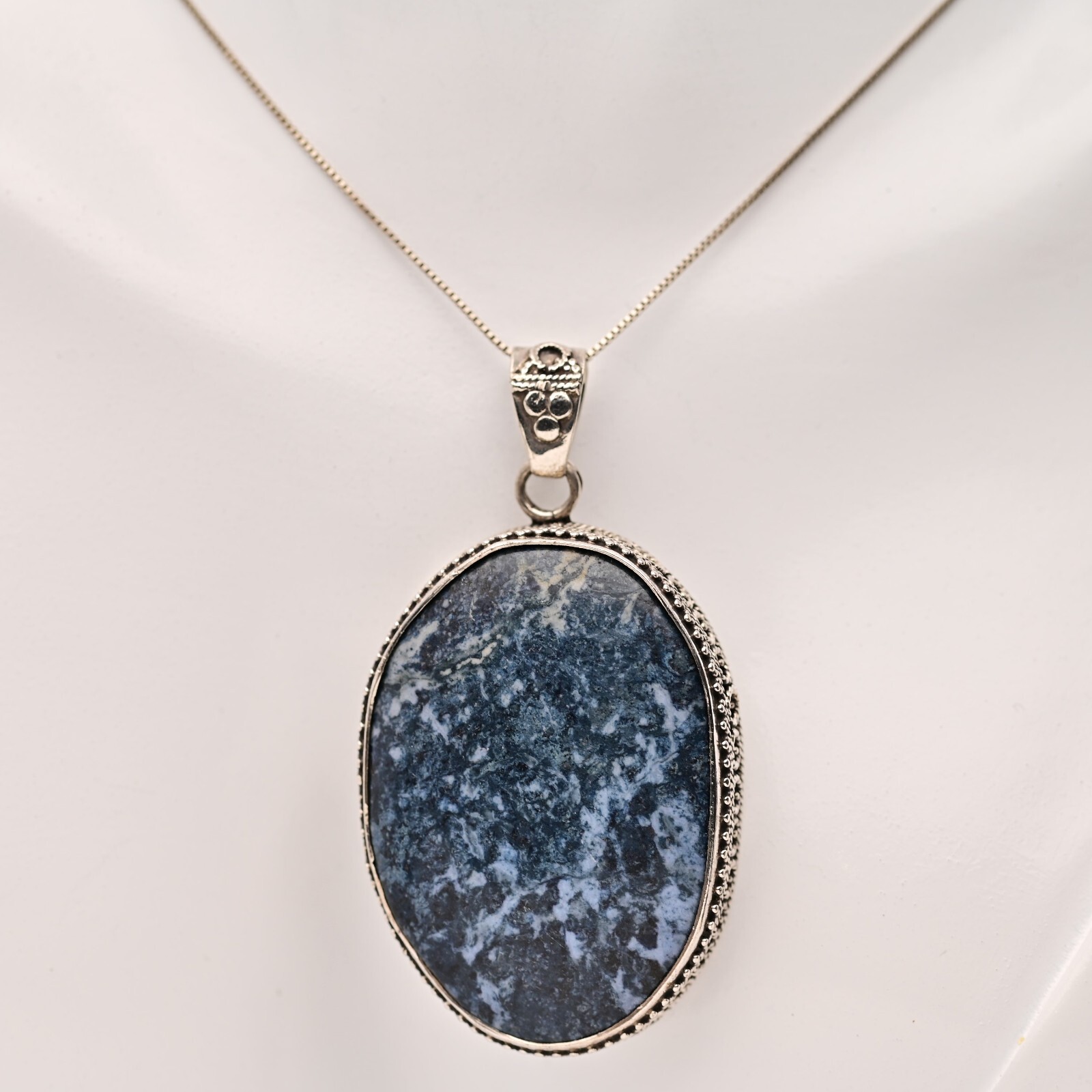Vintage Original Sterling Silver Dumortierite Gemstone Pendant Estate Necklace